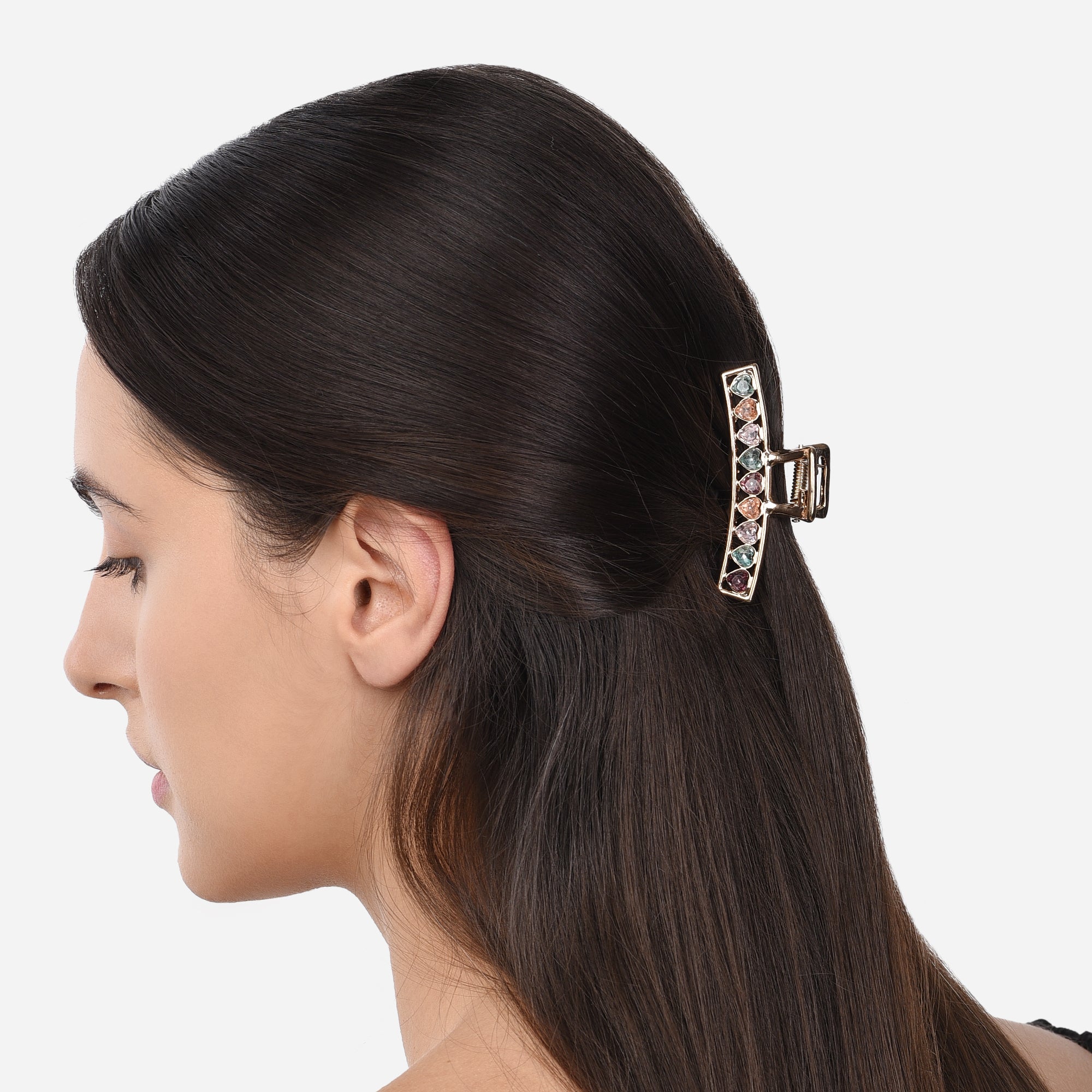 Accessorize London Women's Gold Gold Heart Diamante Claw Clip
