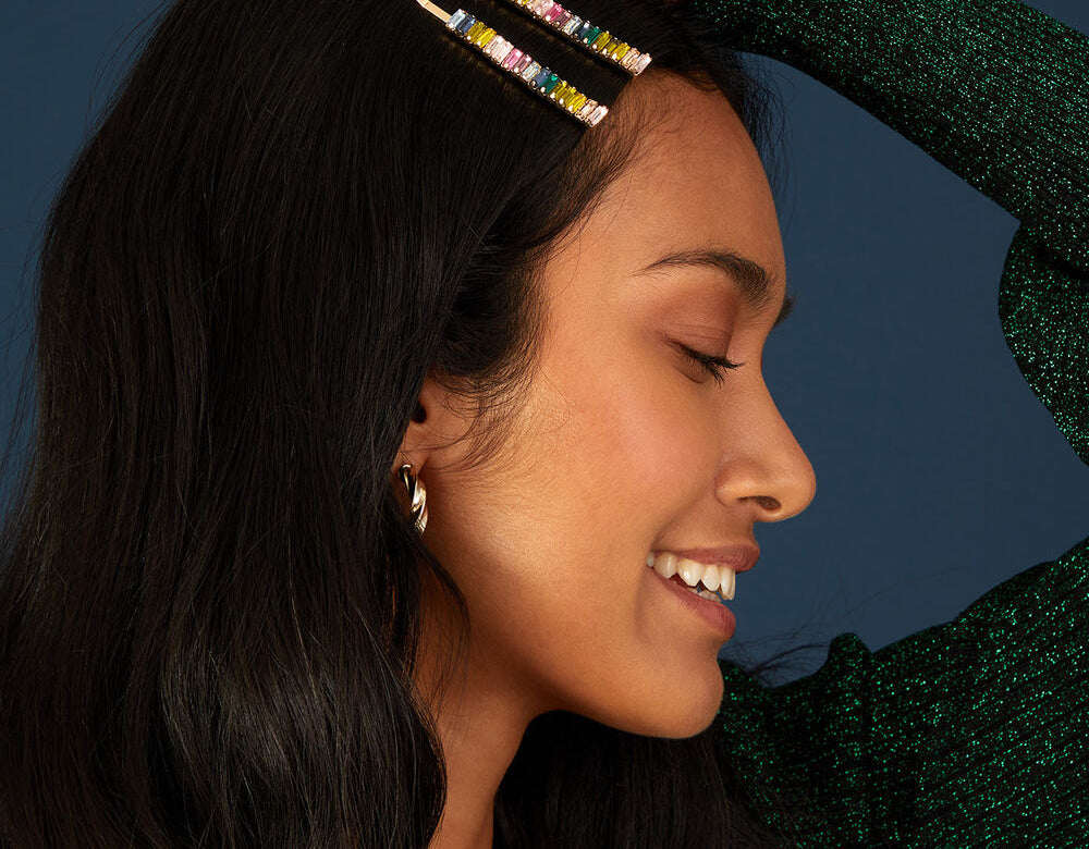 Accessorize London Women's Set of 2 Rainbow Baguette Gem Hair Slides Clip