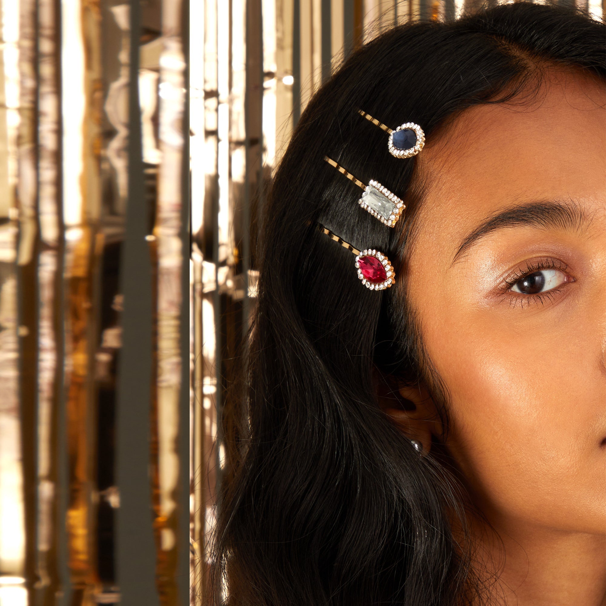 Accessorize London Women's 3 x Oversized Diamante Edge Gem Slides Hair Clips