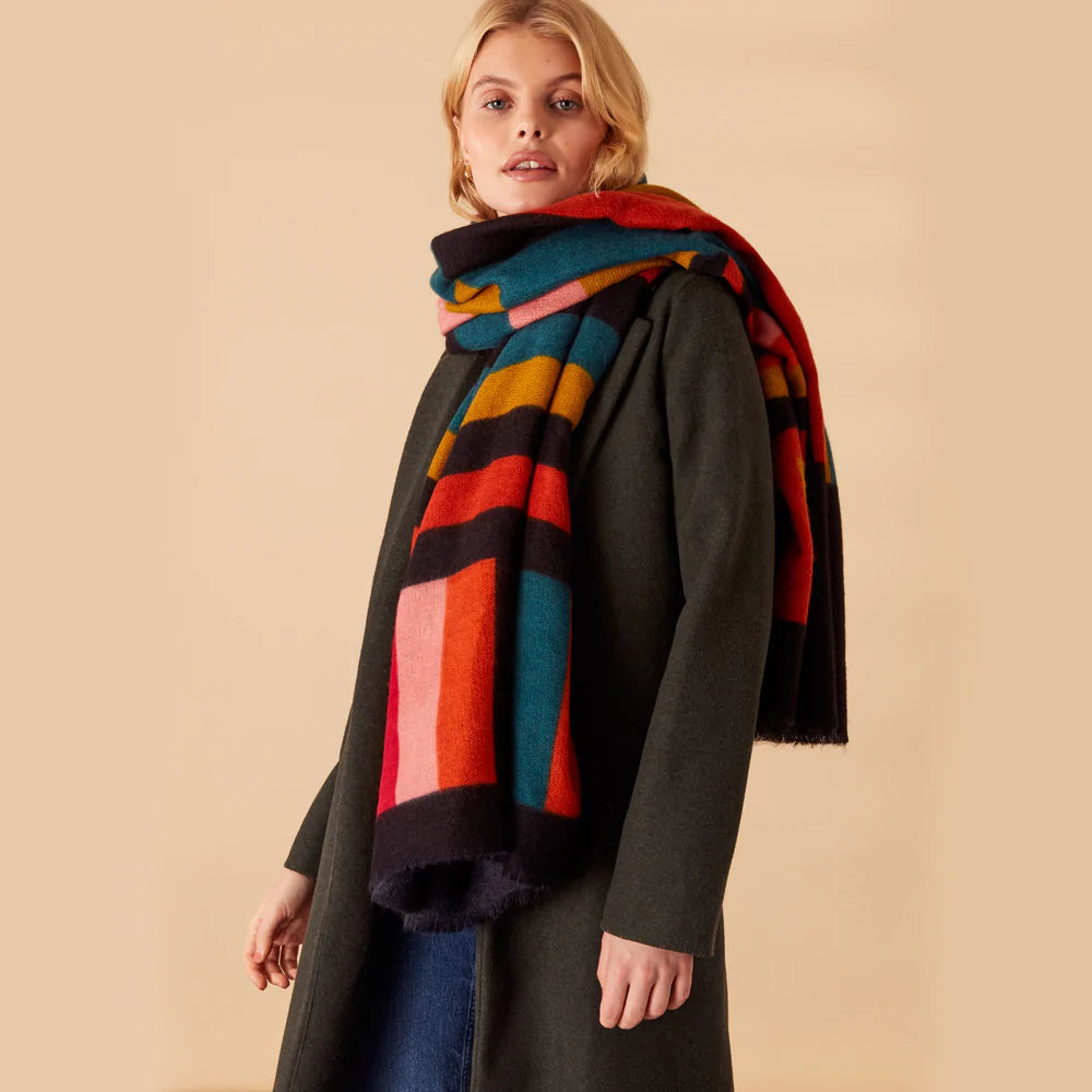 Accessorize London Women's Multi Cleo Colourblock Blanket