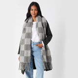 Accessorize London Women's Grey Checkerboard Super Fluffy Scarf