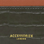 Accessorize London Women's Faux Leather Khaki Colourblock 3 Compartment Card Holder