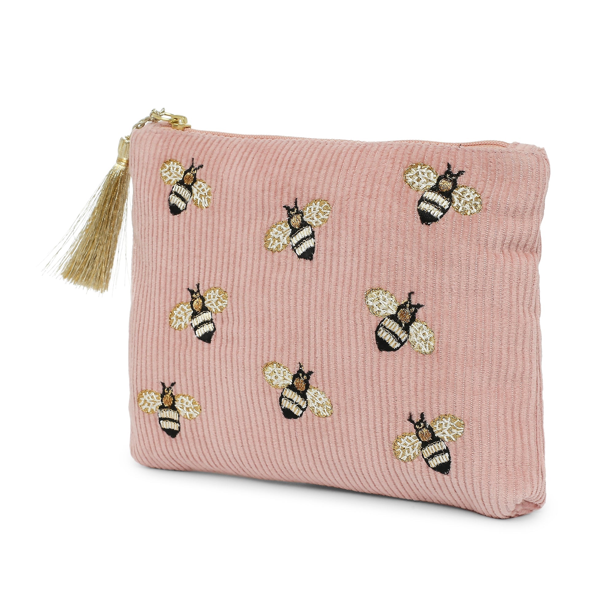 Accessorize London Women's Cotton Pink Bee Embellished Cosmetic Pouch