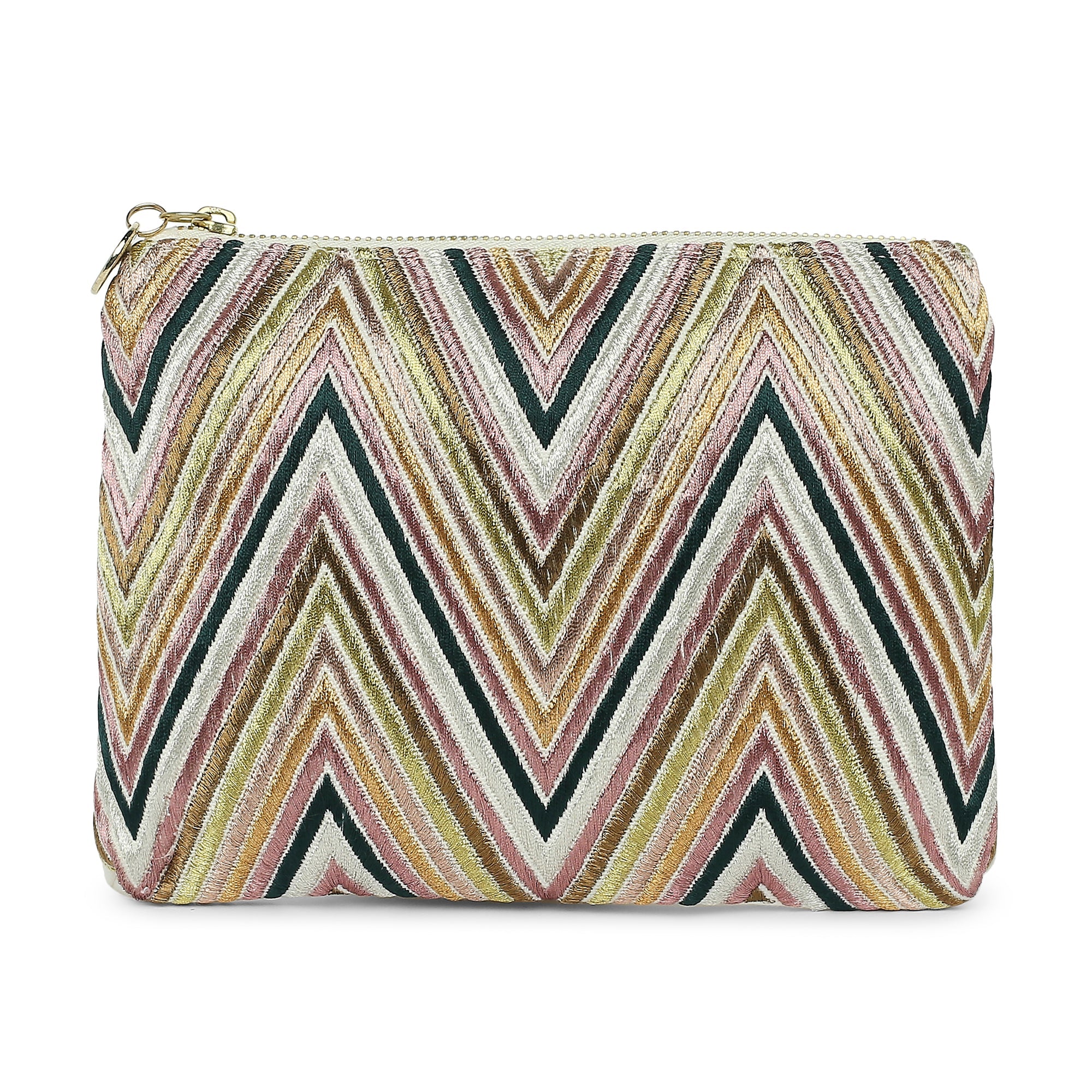Accessorize London Women's Cotton Green Zig Zag Pouch