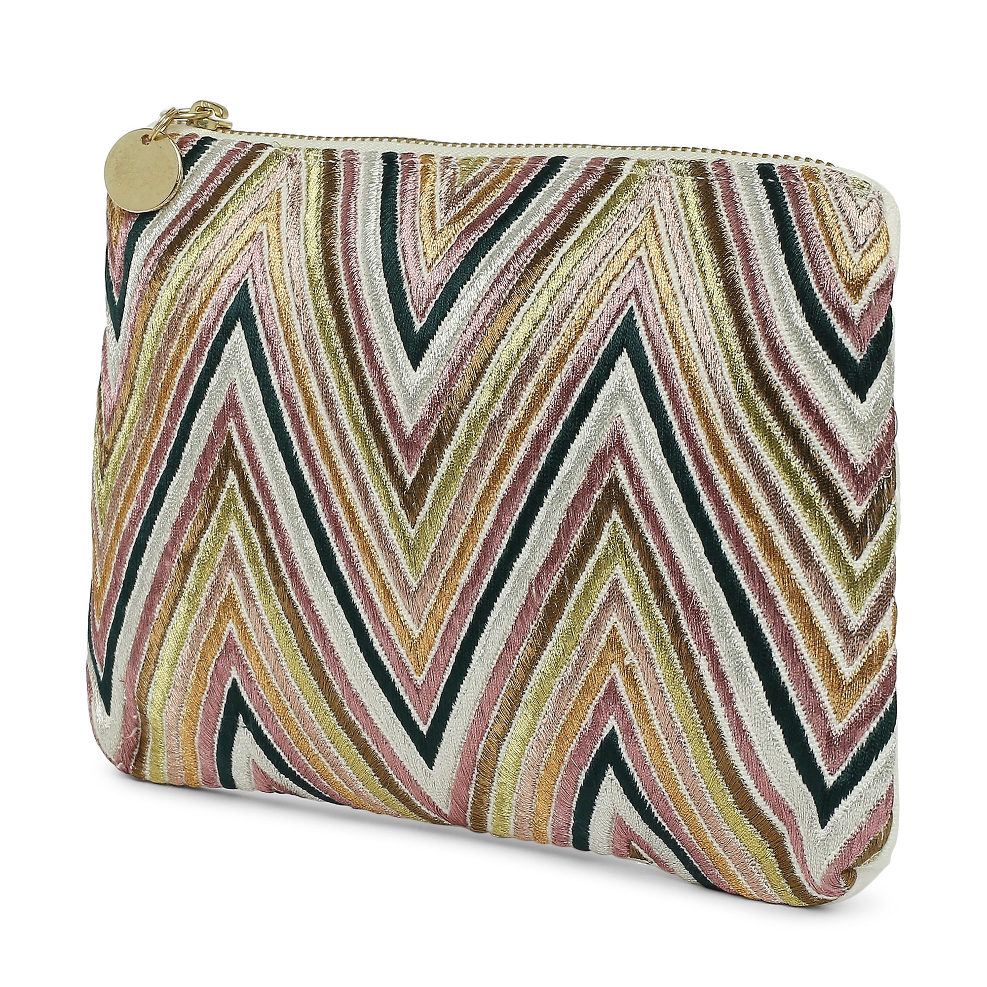 Accessorize London Women's Cotton Green Zig Zag Pouch
