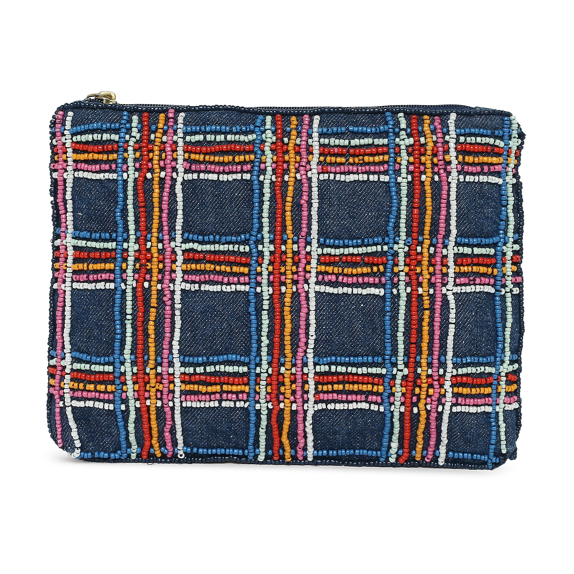 Accessorize London Women's Cotton Blue Rainbow Beaded Pouch