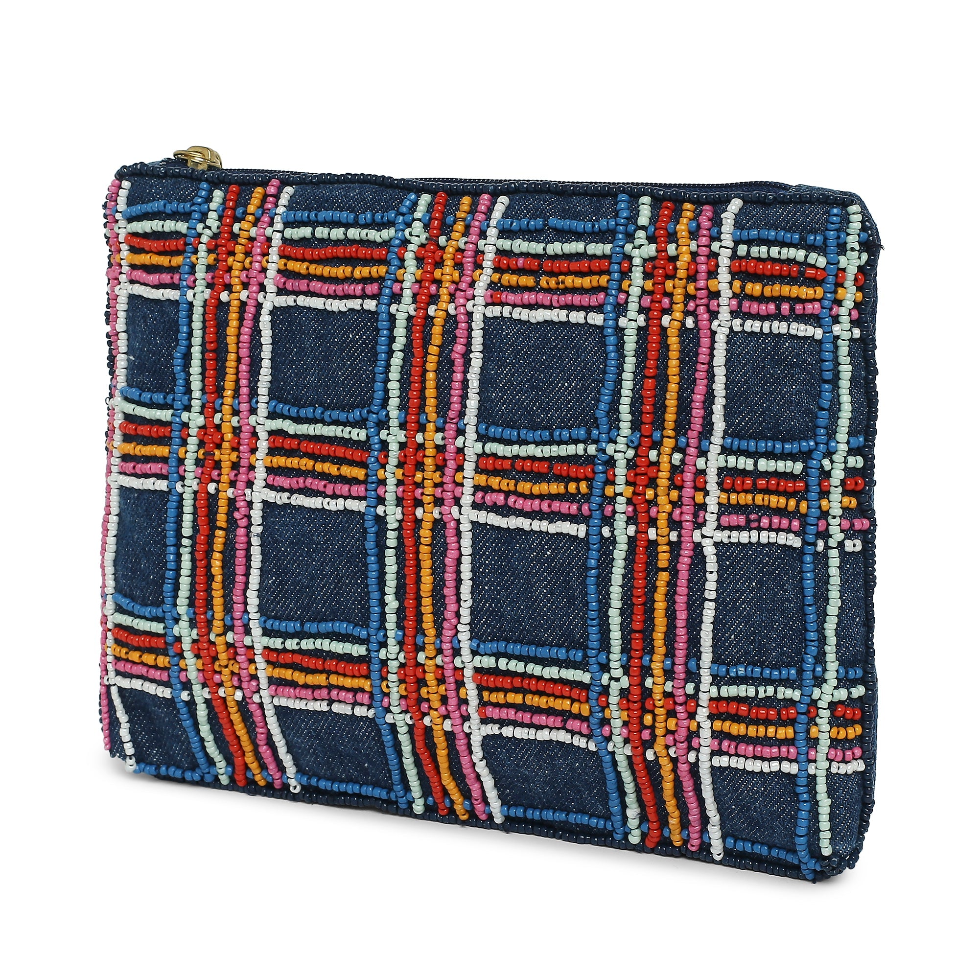 Accessorize London Women's Cotton Blue Rainbow Beaded Pouch