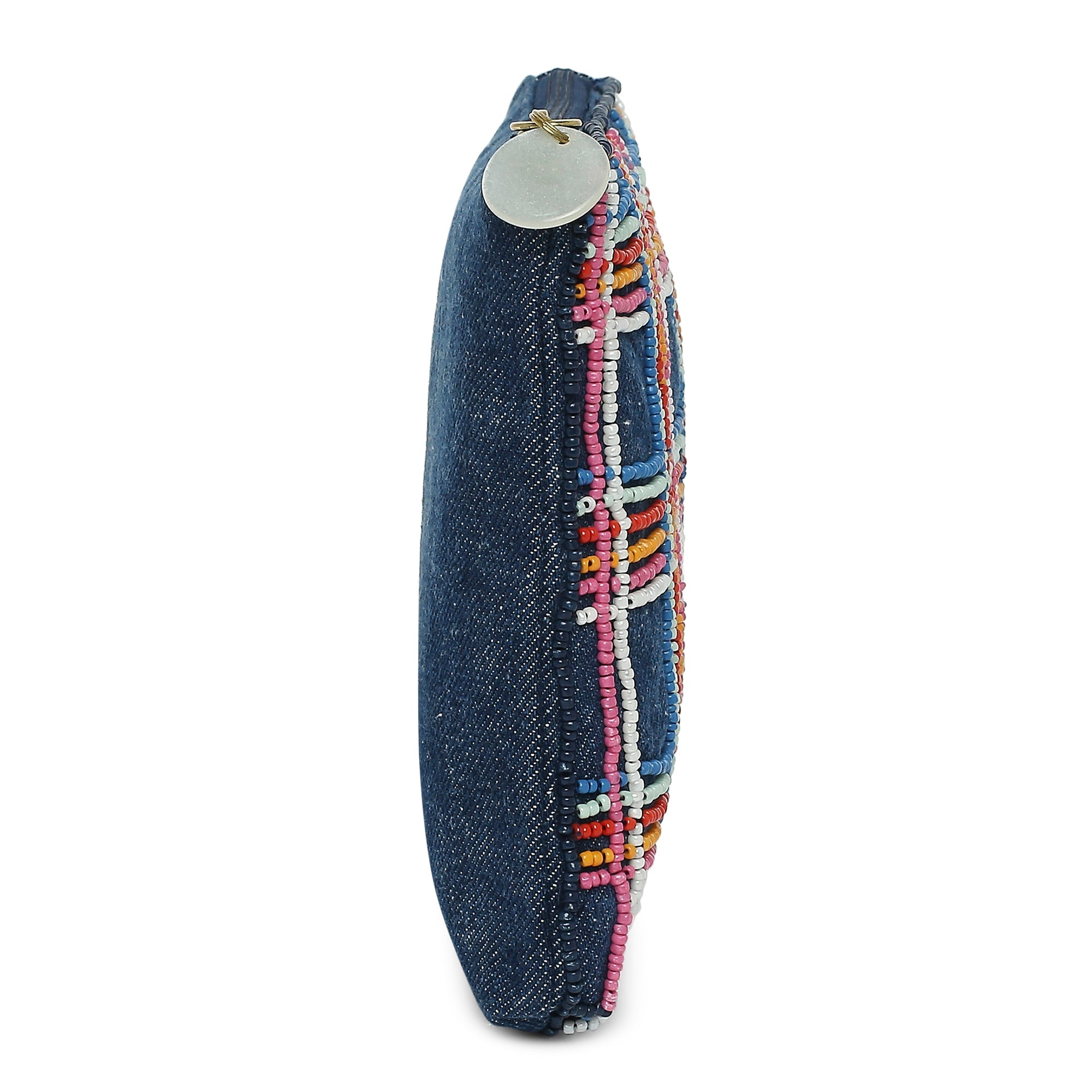 Accessorize London Women's Cotton Blue Rainbow Beaded Pouch