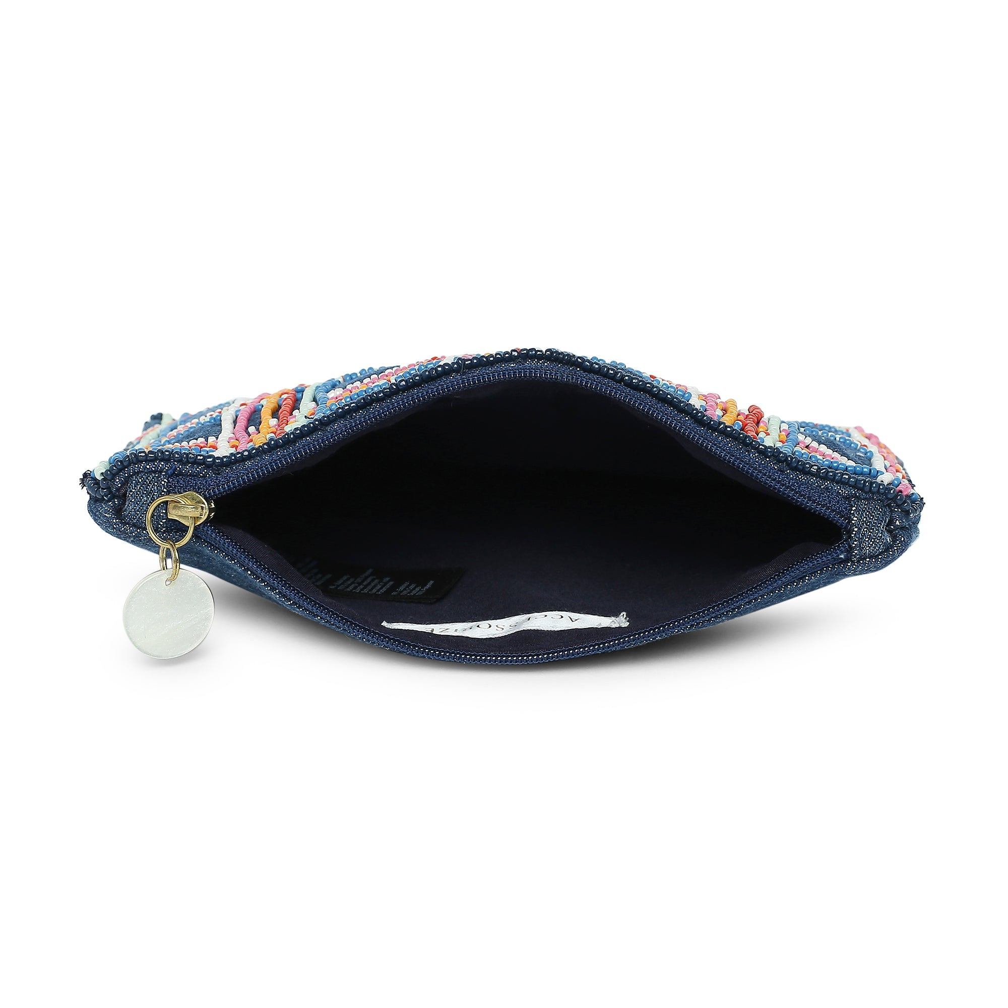 Accessorize London Women's Cotton Blue Rainbow Beaded Pouch