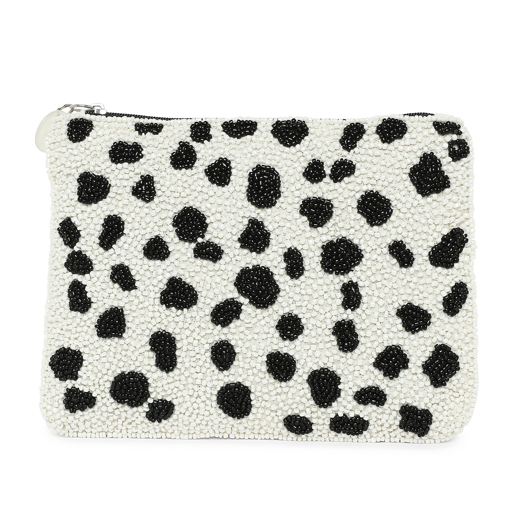 Accessorize London Women's Fabric Black White Dalmatian Beaded Pouch