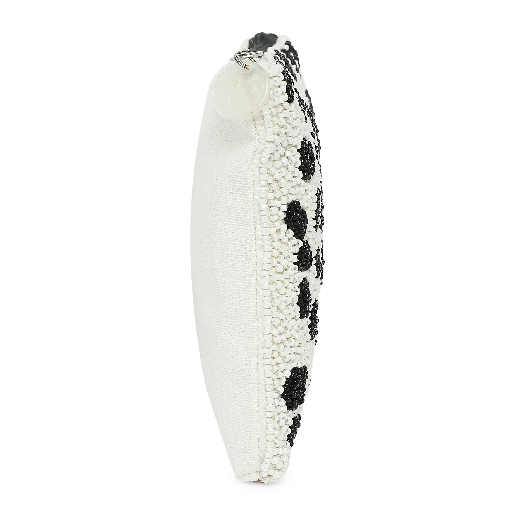 Accessorize London Women's Fabric Black White Dalmatian Beaded Pouch