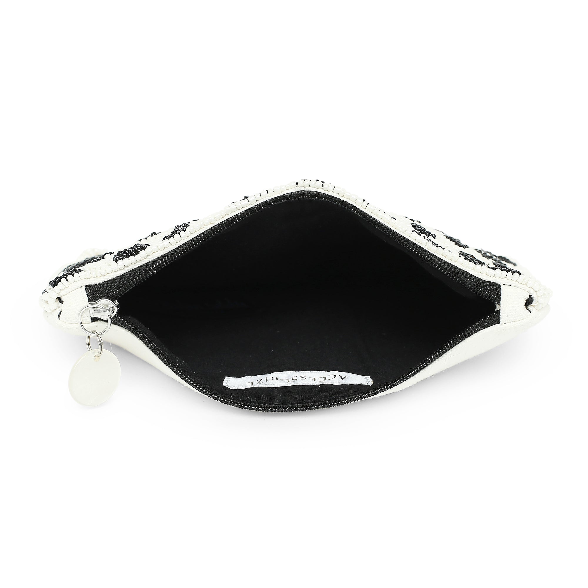 Accessorize London Women's Fabric Black White Dalmatian Beaded Pouch
