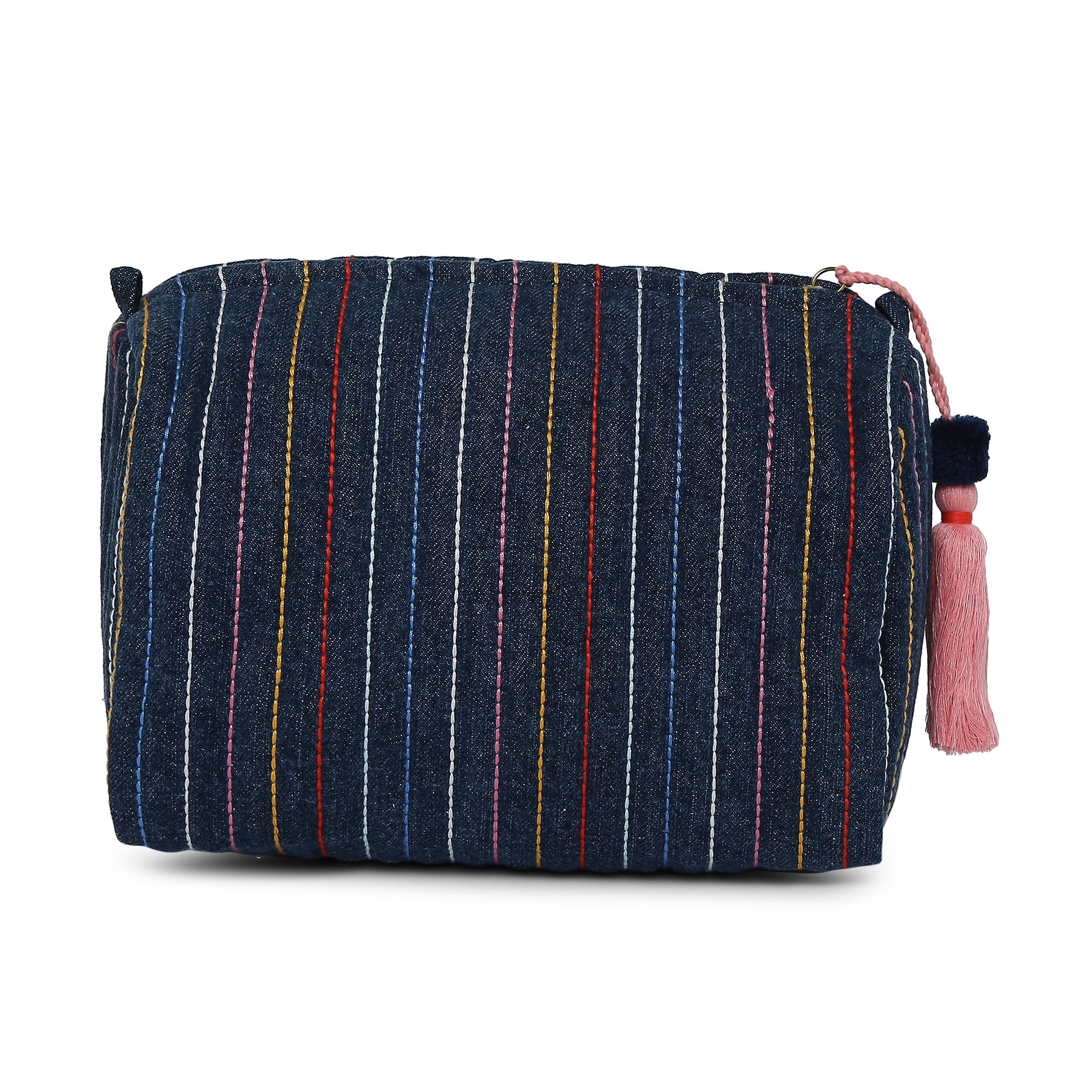 Accessorize London Women's Blue Denim Rainbow Stitch Wash Bag