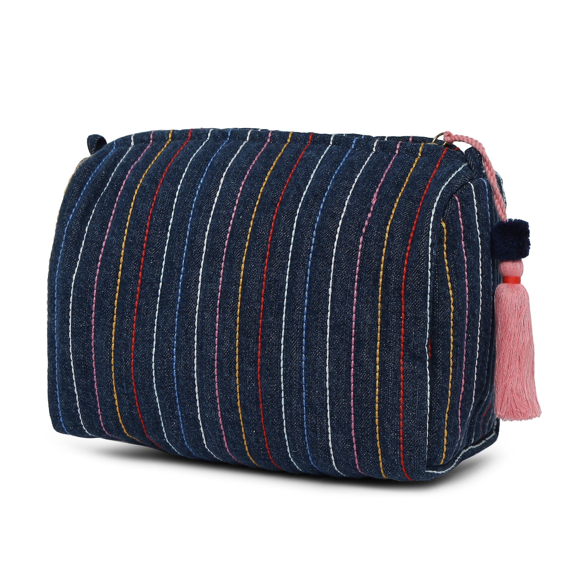 Accessorize London Women's Blue Denim Rainbow Stitch Wash Bag