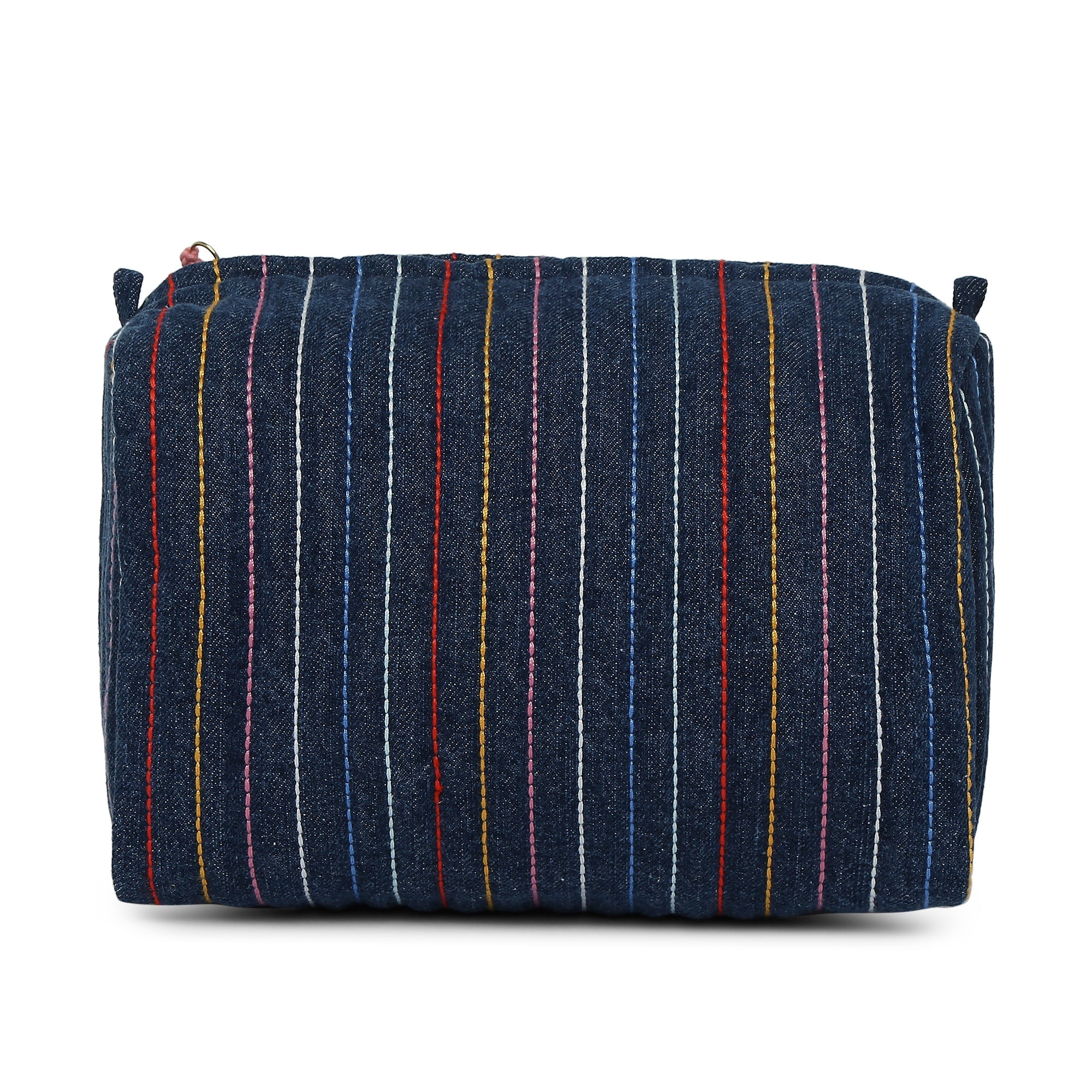 Accessorize London Women's Blue Denim Rainbow Stitch Wash Bag