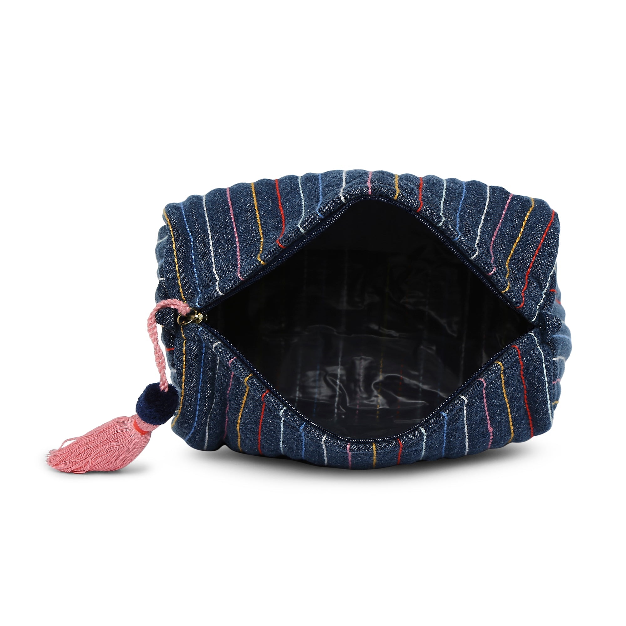 Accessorize London Women's Blue Denim Rainbow Stitch Wash Bag