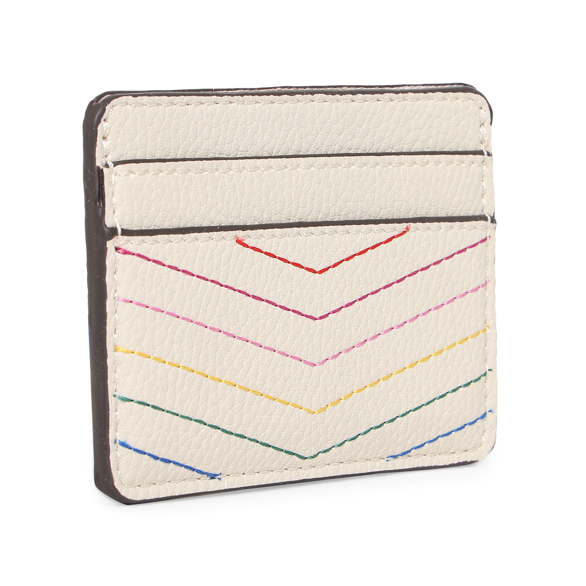 Accessorize London Women's Faux Leather Cream Rainbow Stitch Cardholder