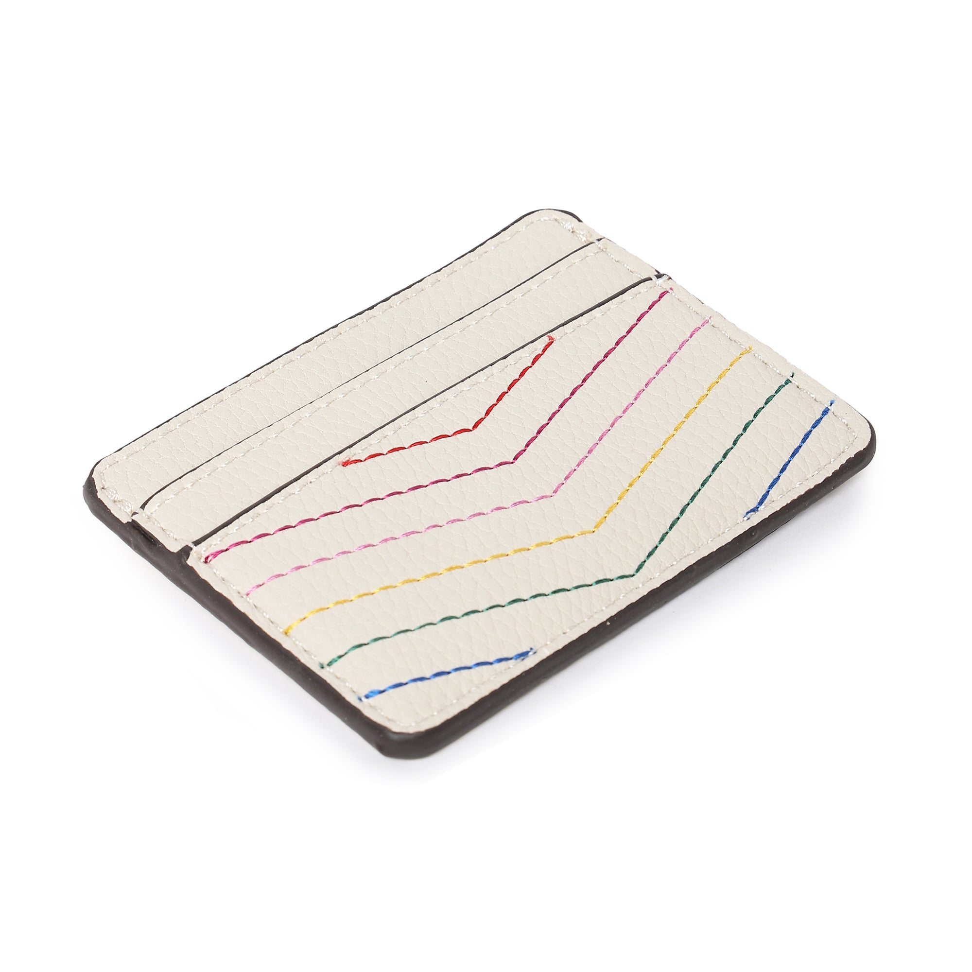Accessorize London Women's Faux Leather Cream Rainbow Stitch Cardholder