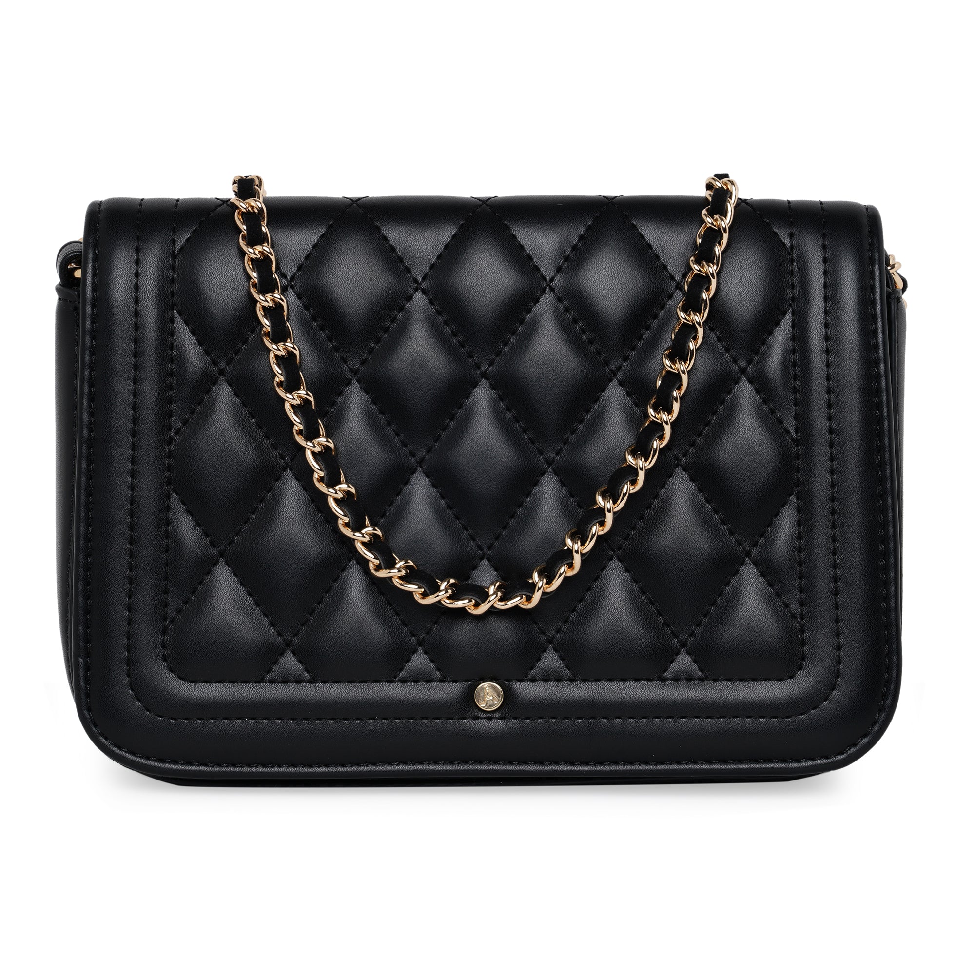 Accessorize London Women's Faux Leather Black Chryssa Quilted Sling Bag