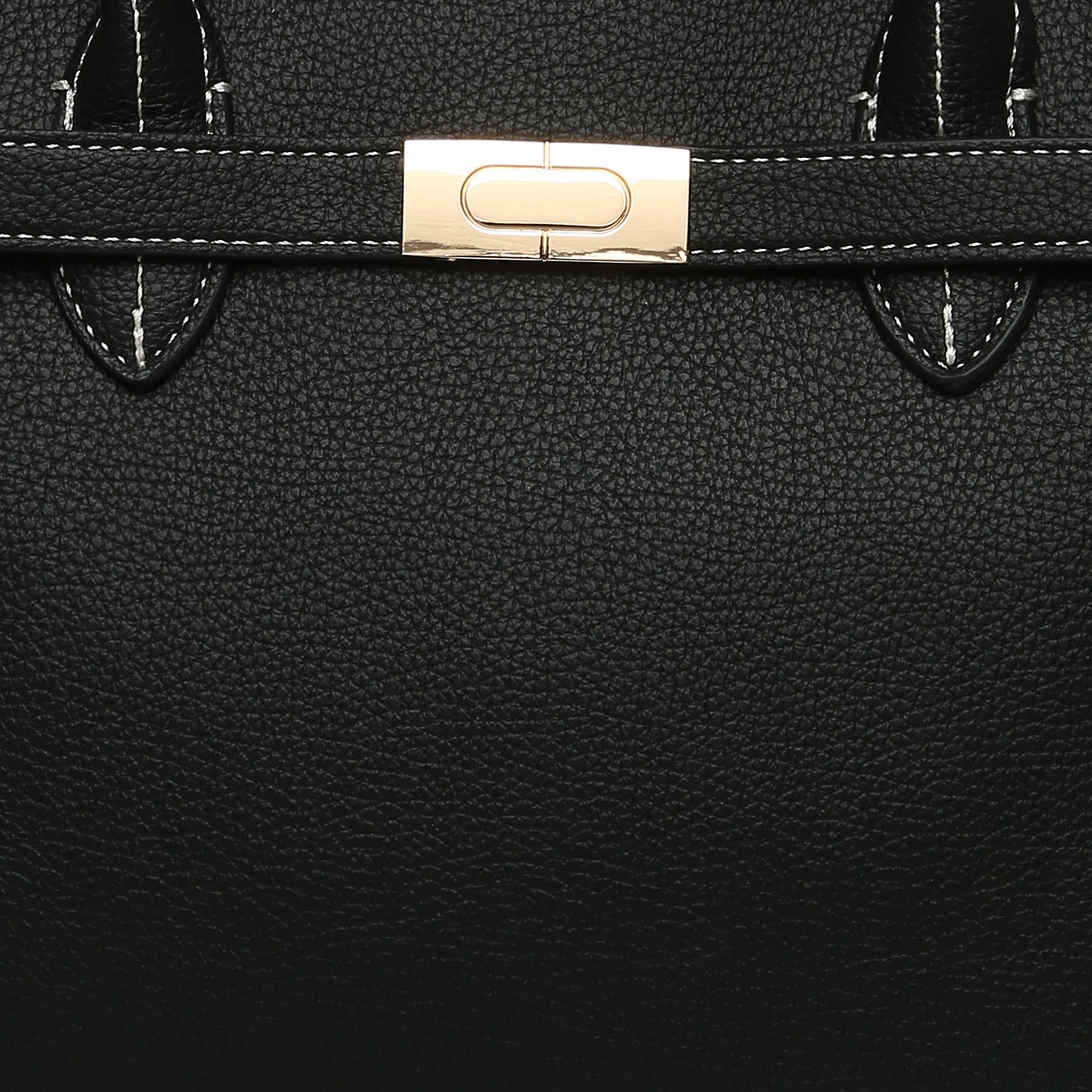 Accessorize London Women'S Faux Leather Black Contrast Stitch Handheld Tote Bag