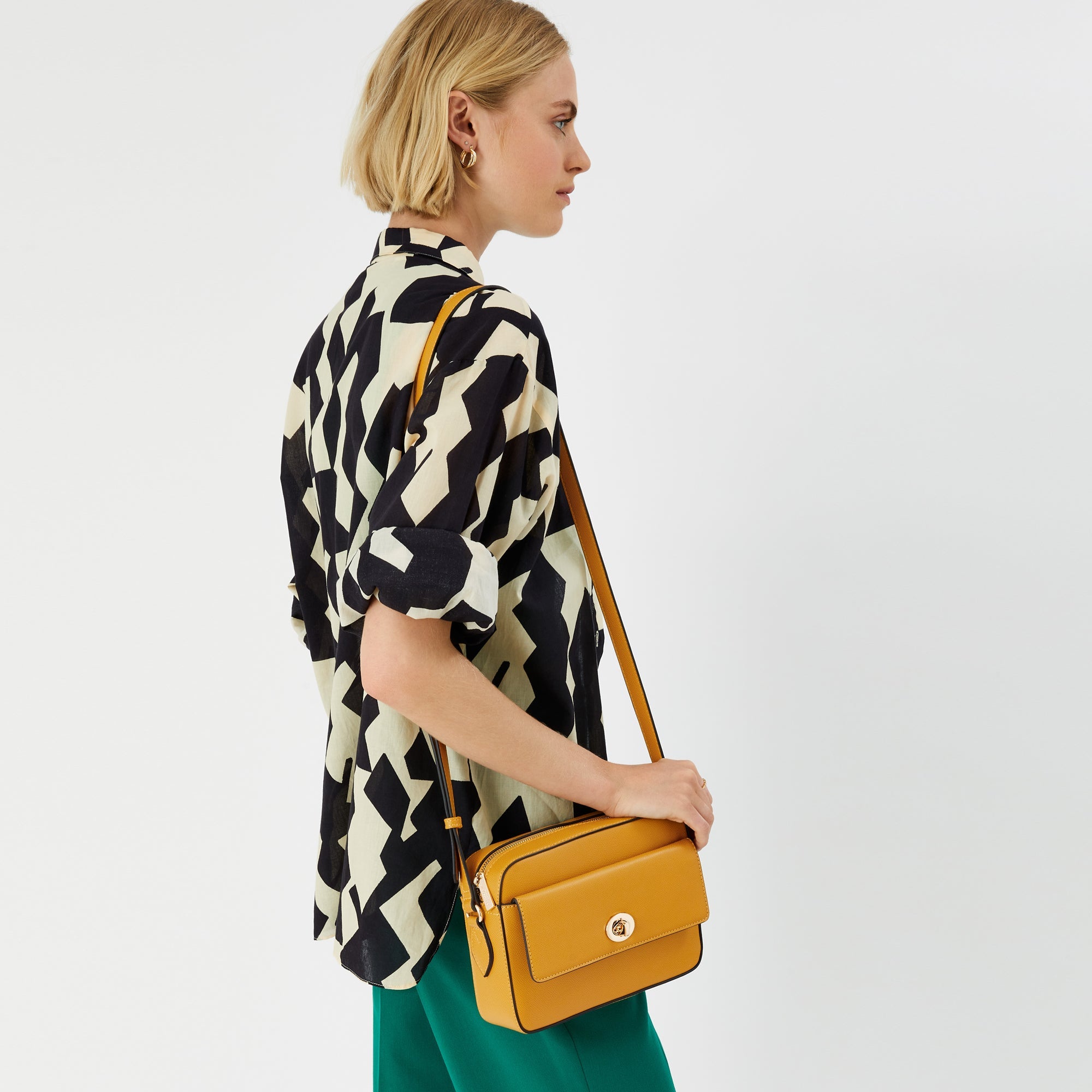 Accessorize London Women's Faux Leather Yellow Tyler Twistlock Sling Bag
