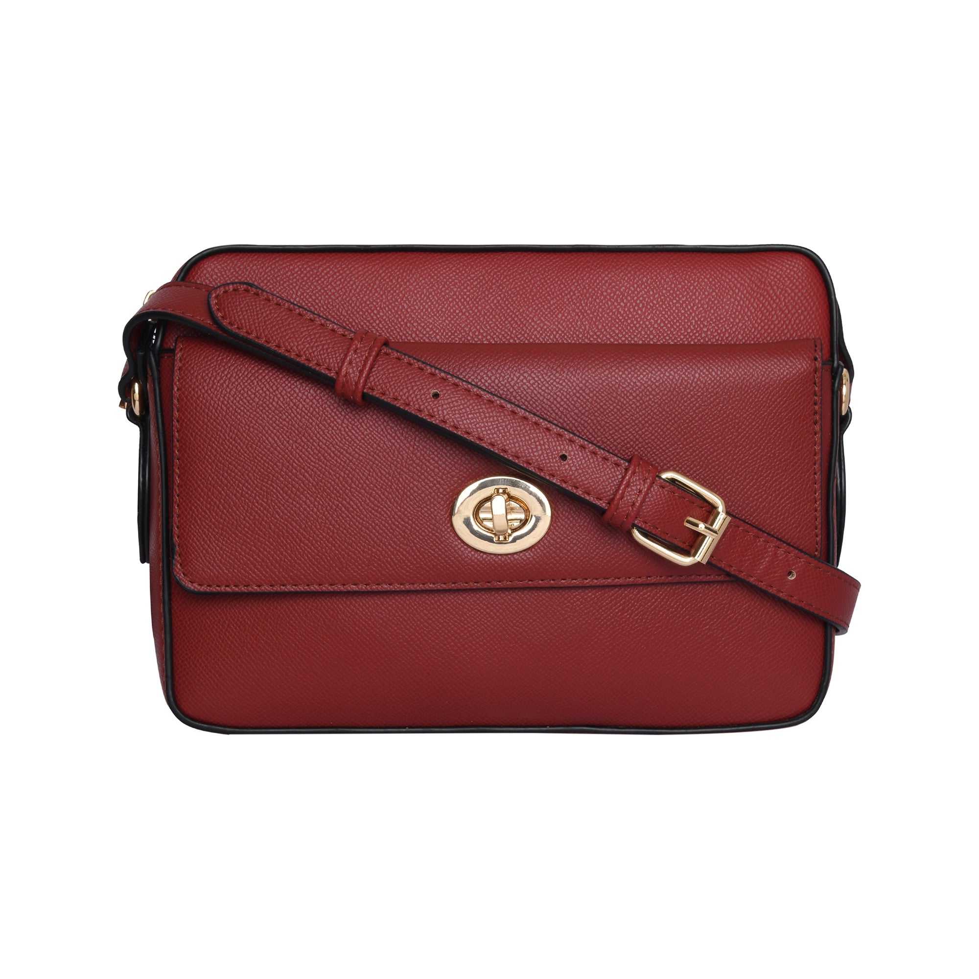 Accessorize London Women's Faux Leather Red Tyler Twistlock Sling Bag