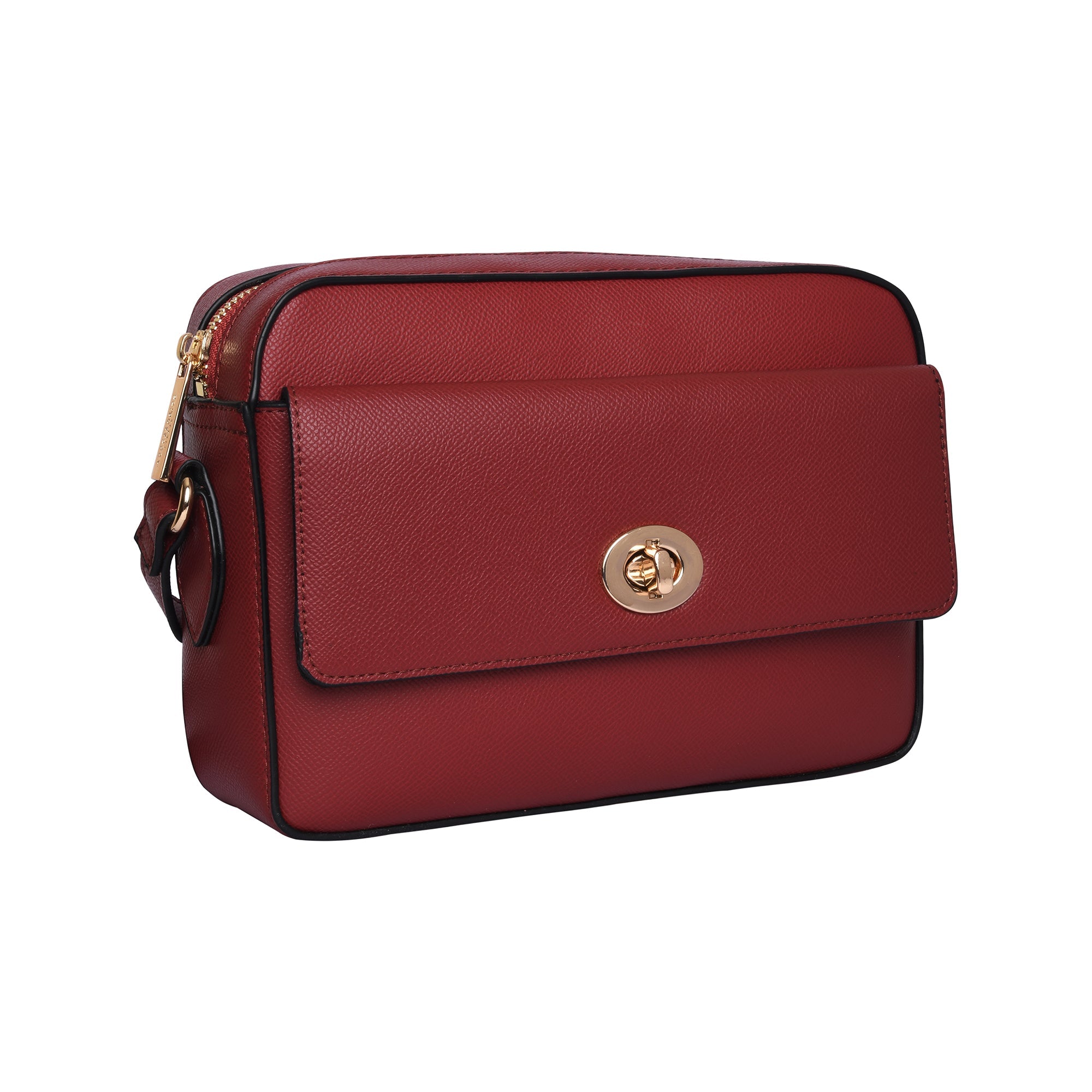 Accessorize London Women's Faux Leather Red Tyler Twistlock Sling Bag