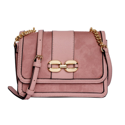 Accessorize London Women's Faux Leather Pink Suedette Chain Sling Bag