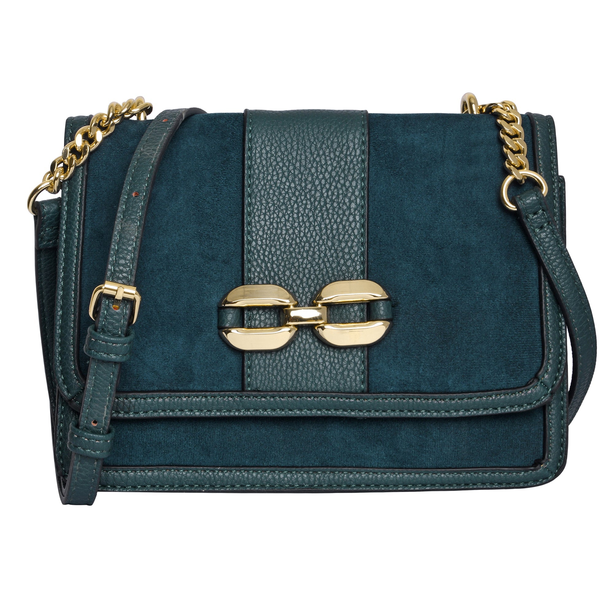 Accessorize London Women's Faux Leather Blue Suedette Chain Sling Bag