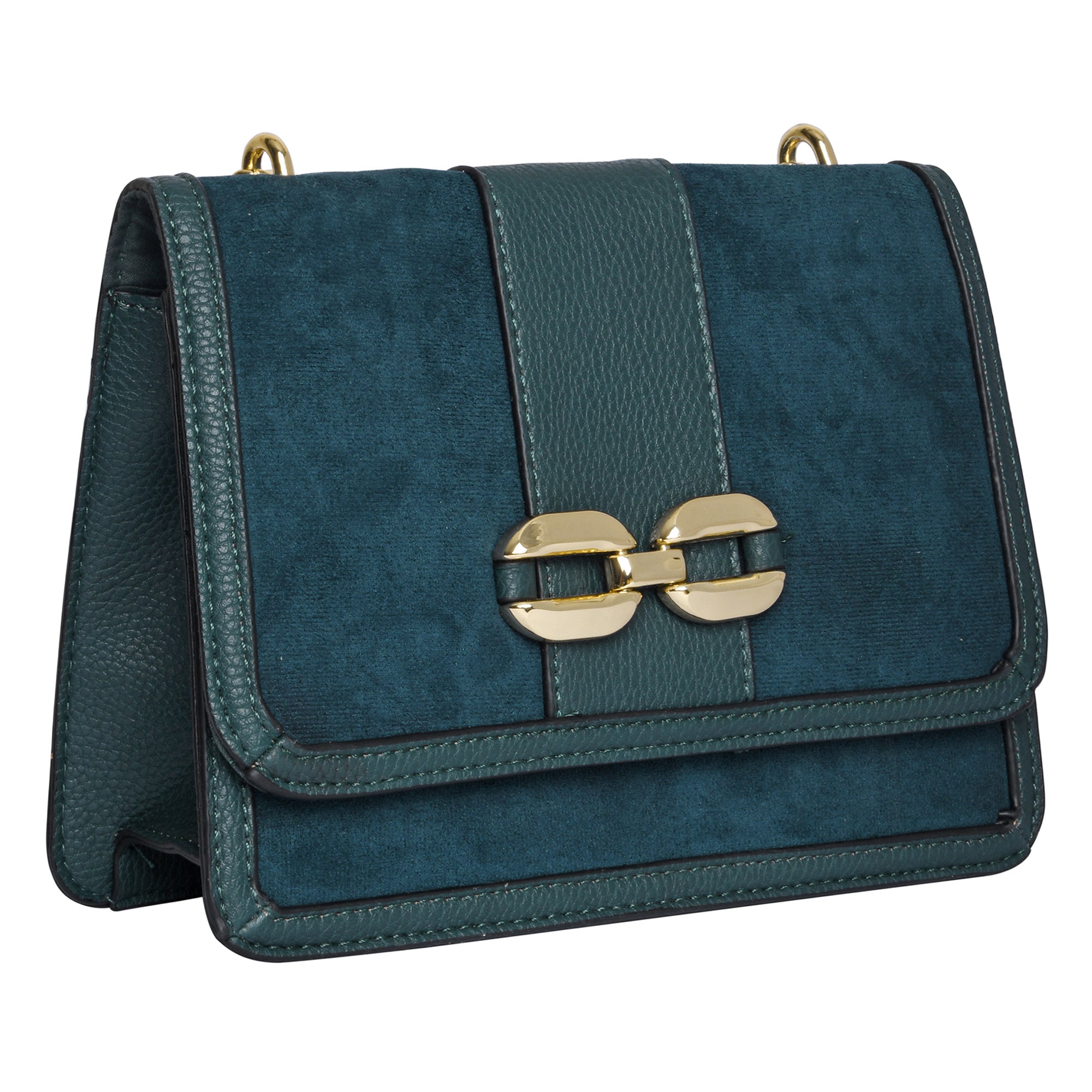 Accessorize London Women's Faux Leather Blue Suedette Chain Sling Bag