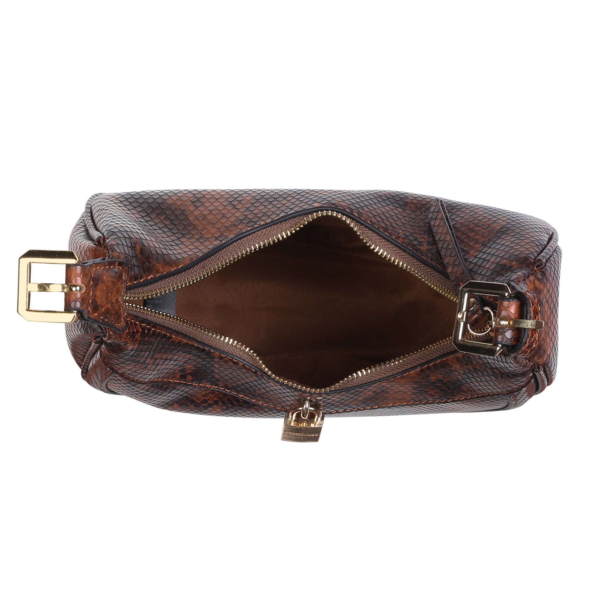 Accessorize London Women's Faux Leather Brown Snake Padlock Shoulder Bag