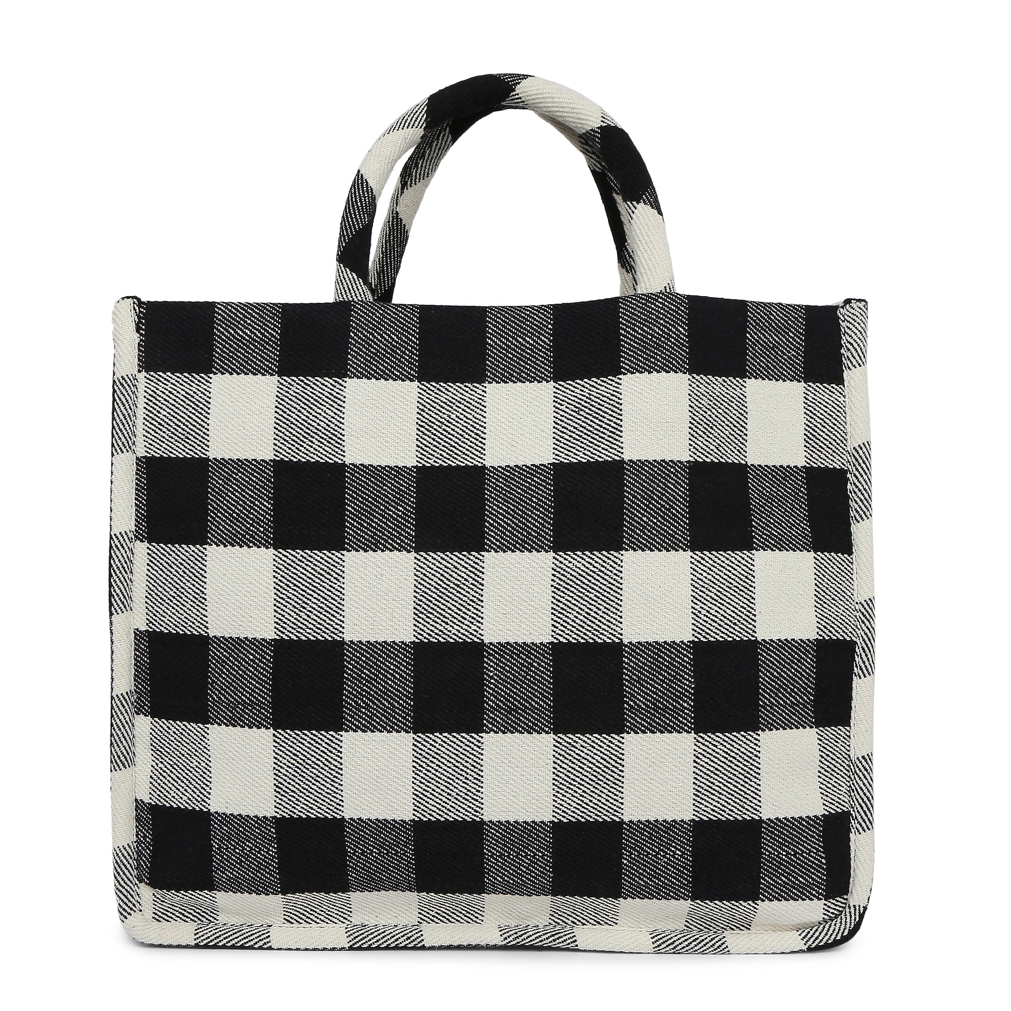 Accessorize London Women's Pure Organic Cotton Black Large Check Textile Handheld Bag