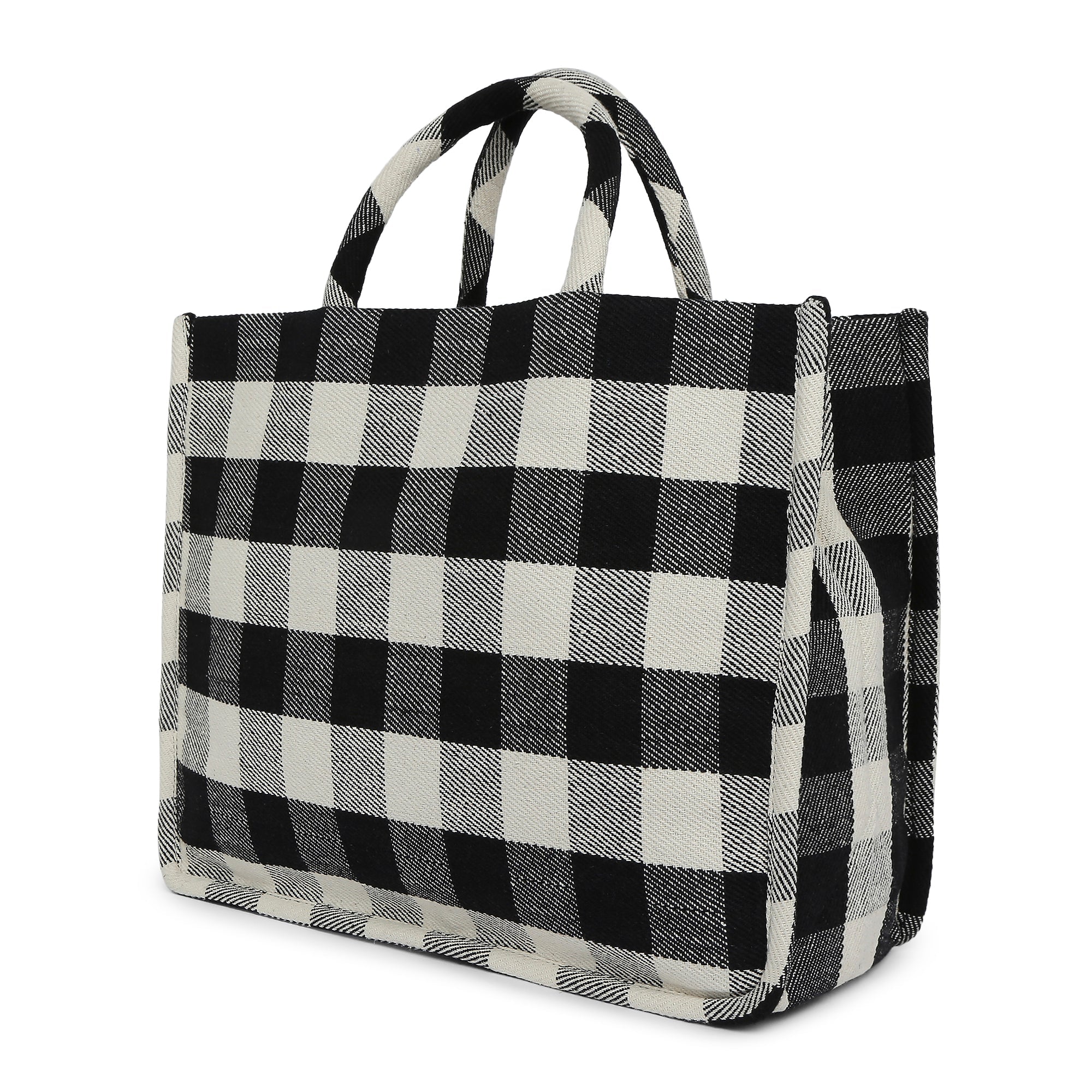 Accessorize London Women's Pure Organic Cotton Black Large Check Textile Handheld Bag