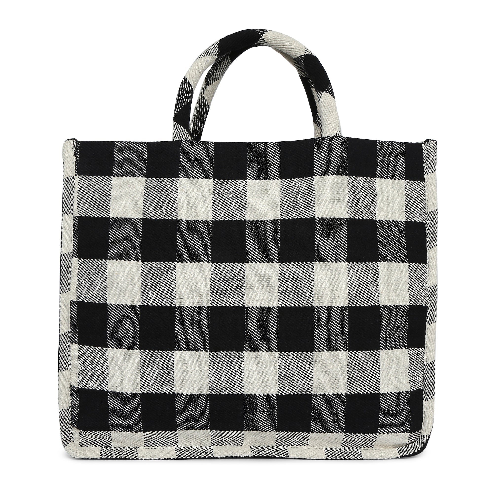 Accessorize London Women's Pure Organic Cotton Black Large Check Textile Handheld Bag