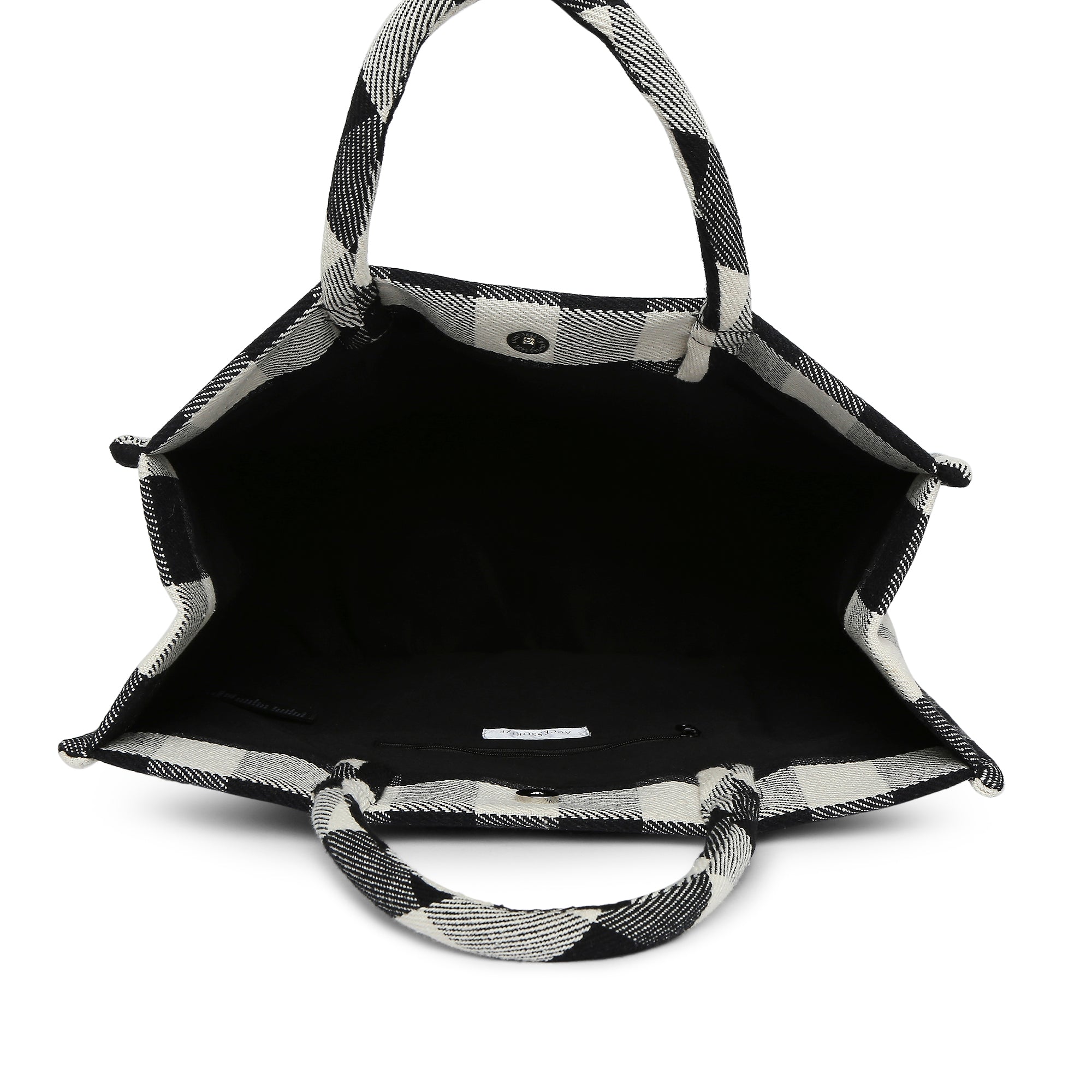 Accessorize London Women's Pure Organic Cotton Black Large Check Textile Handheld Bag