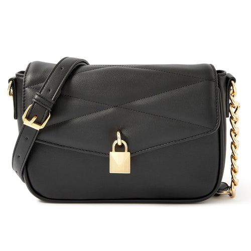 Accessorize London Women's Faux Leather Black Padlock Quilt Sling Bag