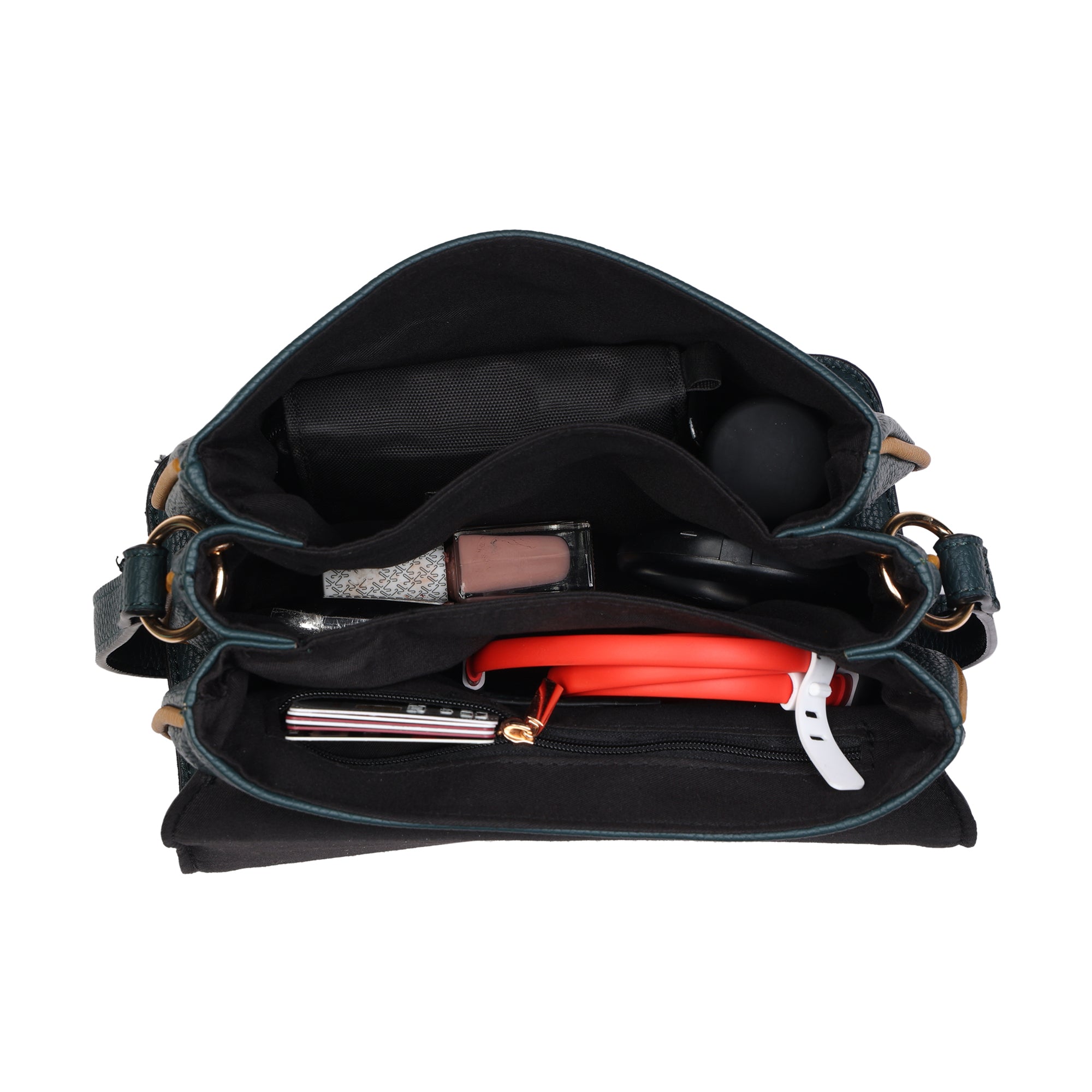 Accessorize London Women'S Faux Leather Green Tara Triple Compartment Sling Bag