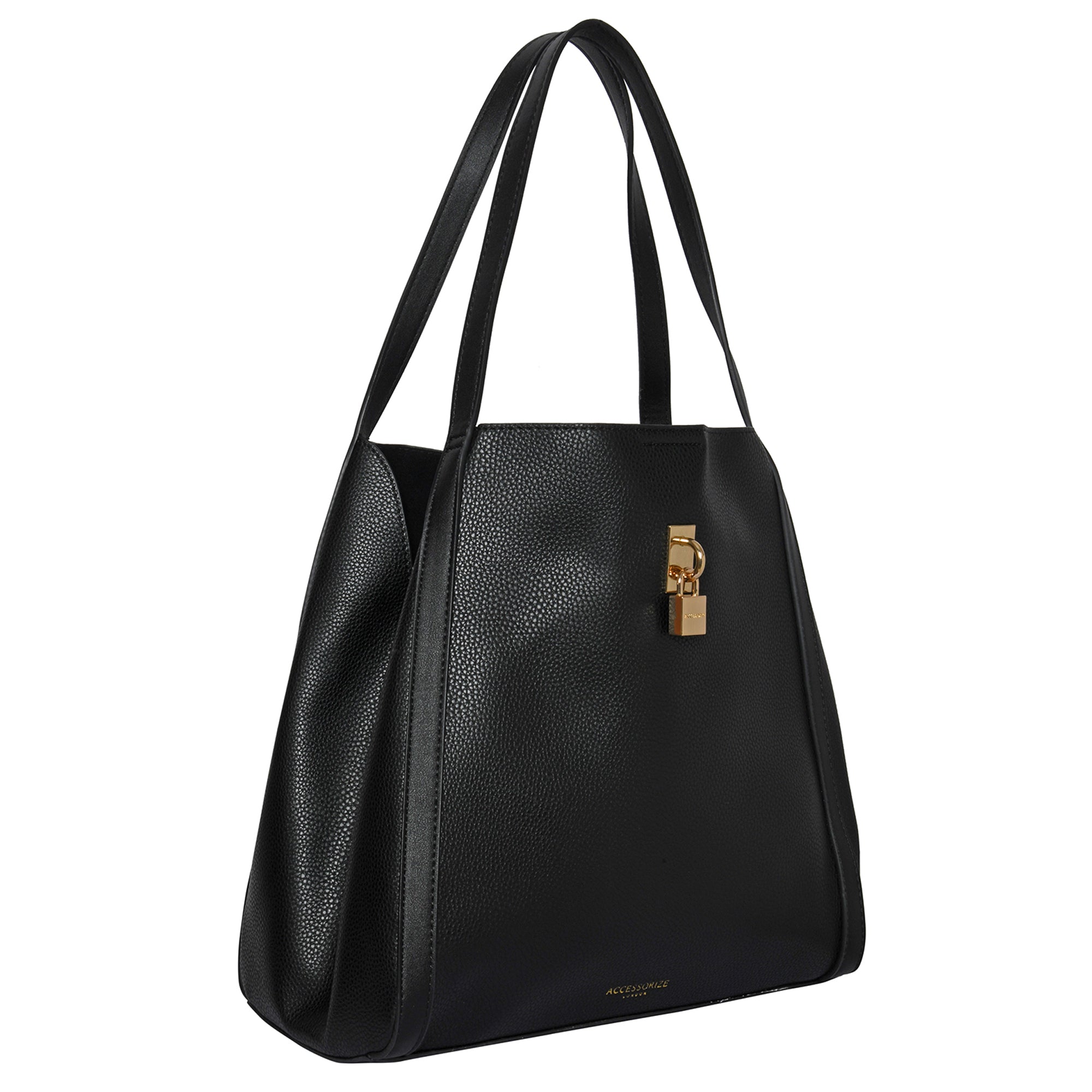 Accessorize London Women's Faux Leather Black Padlock Shoulder Bag