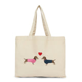 Accessorize London Women's Pure Organic Cotton Cream Sausage Dog Embroidered Shopper Bag