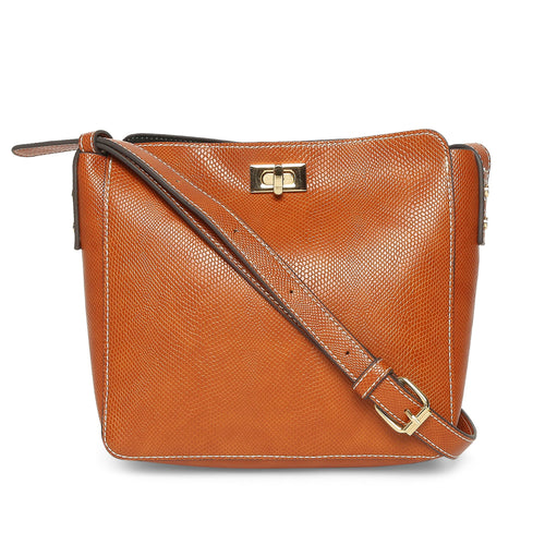 Accessorize London Women's Faux Leather Orange Twist Lock Sling Bag