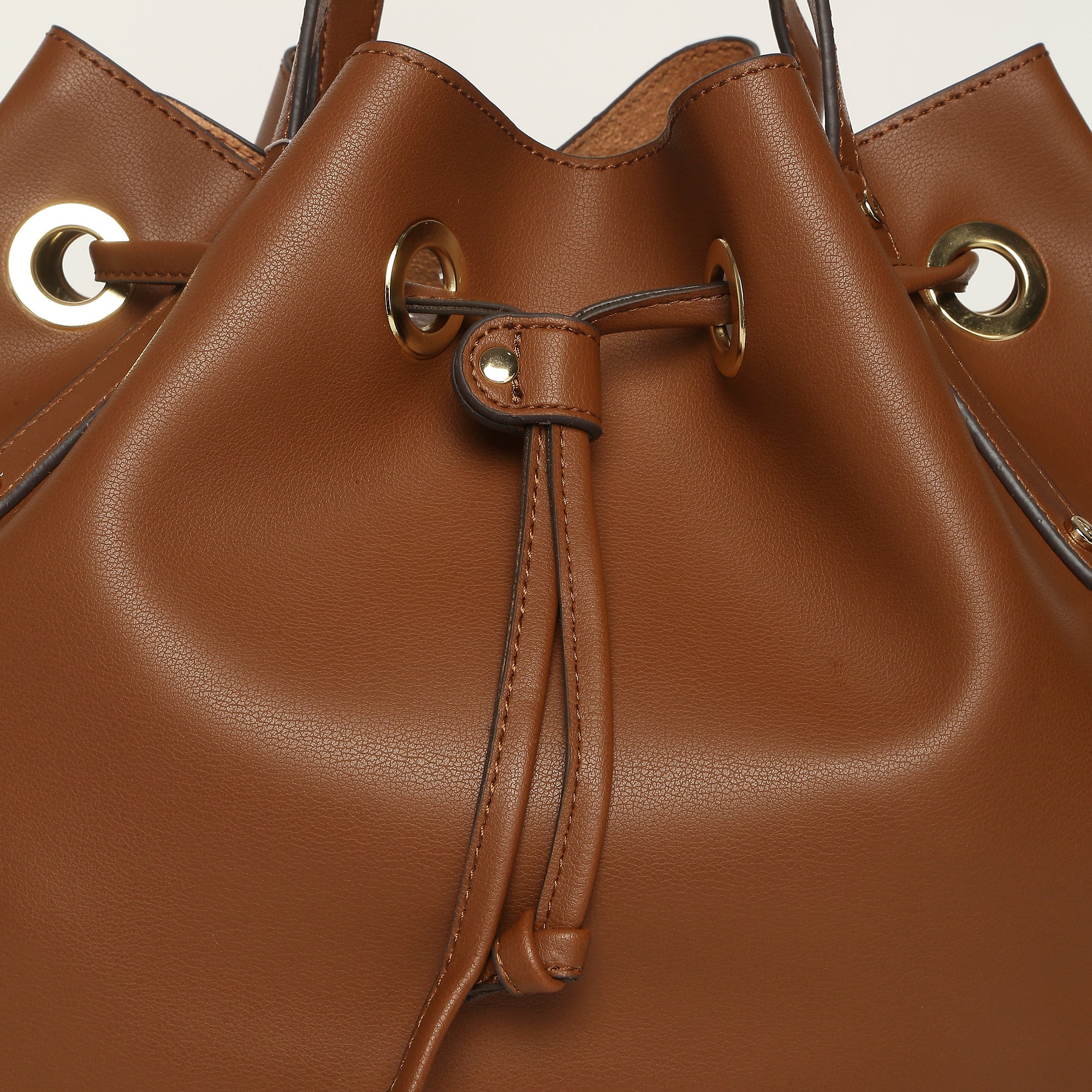 Accessorize London Women's Faux Leather Tan Eyelet Drawstring Bag