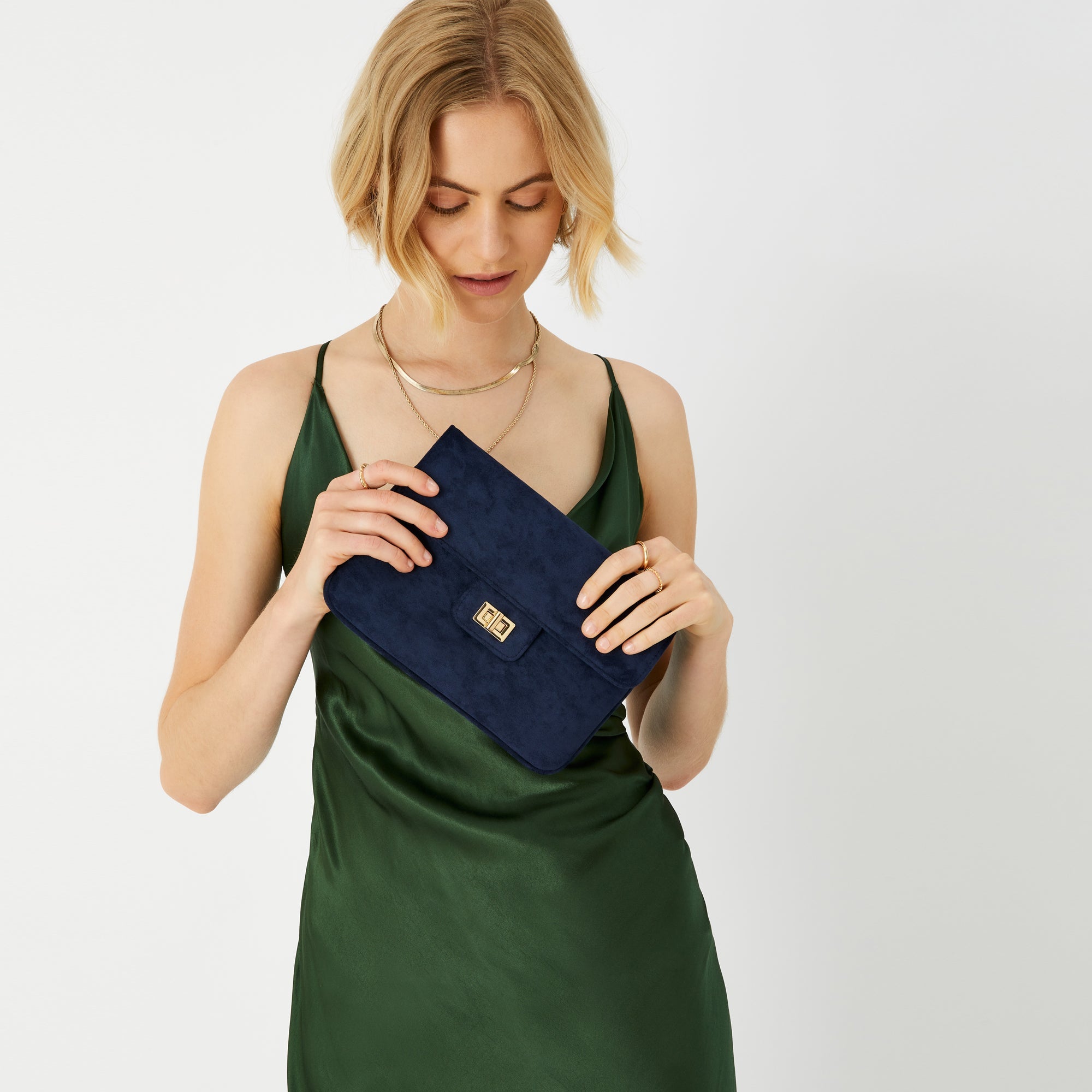 Accessorize London Women'S New Navy Suedette Lock Party Clutch