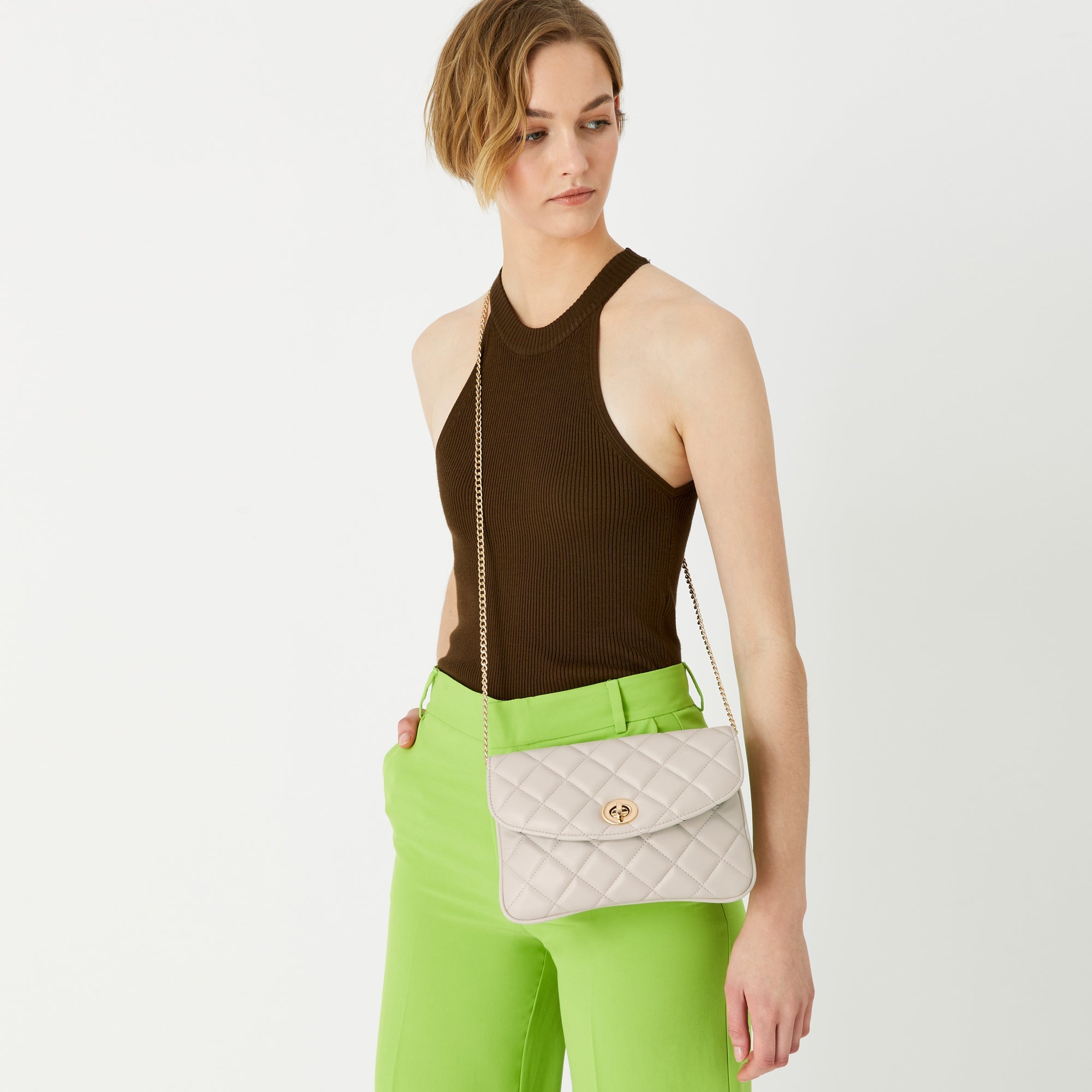 Accessorize London Women's Cream Quilted Clutch