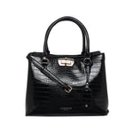 Accessorize London Women's Faux Leather Black Carolina Handheld Satchel Bag