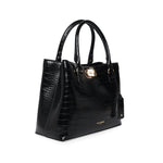 Accessorize London Women's Faux Leather Black Carolina Handheld Satchel Bag
