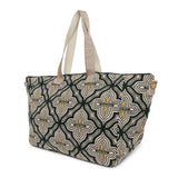 Accessorize London Women's Fabric Green Tile Print Weekender Bag