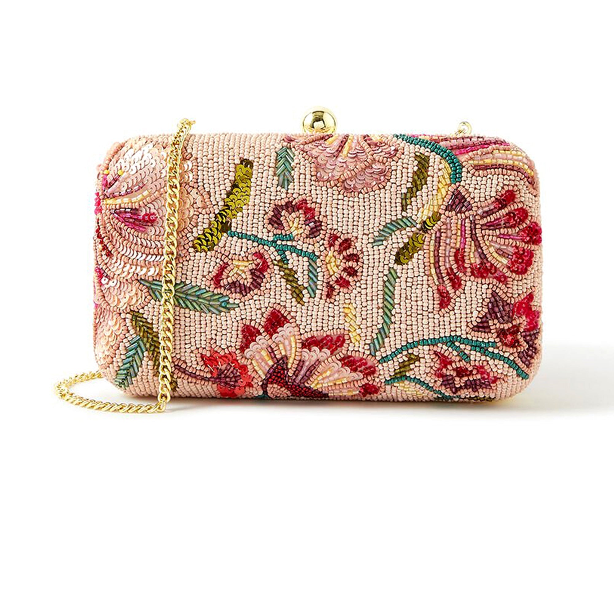 Accessorize London Women's Floral Pink Beaded Hardcase party bag