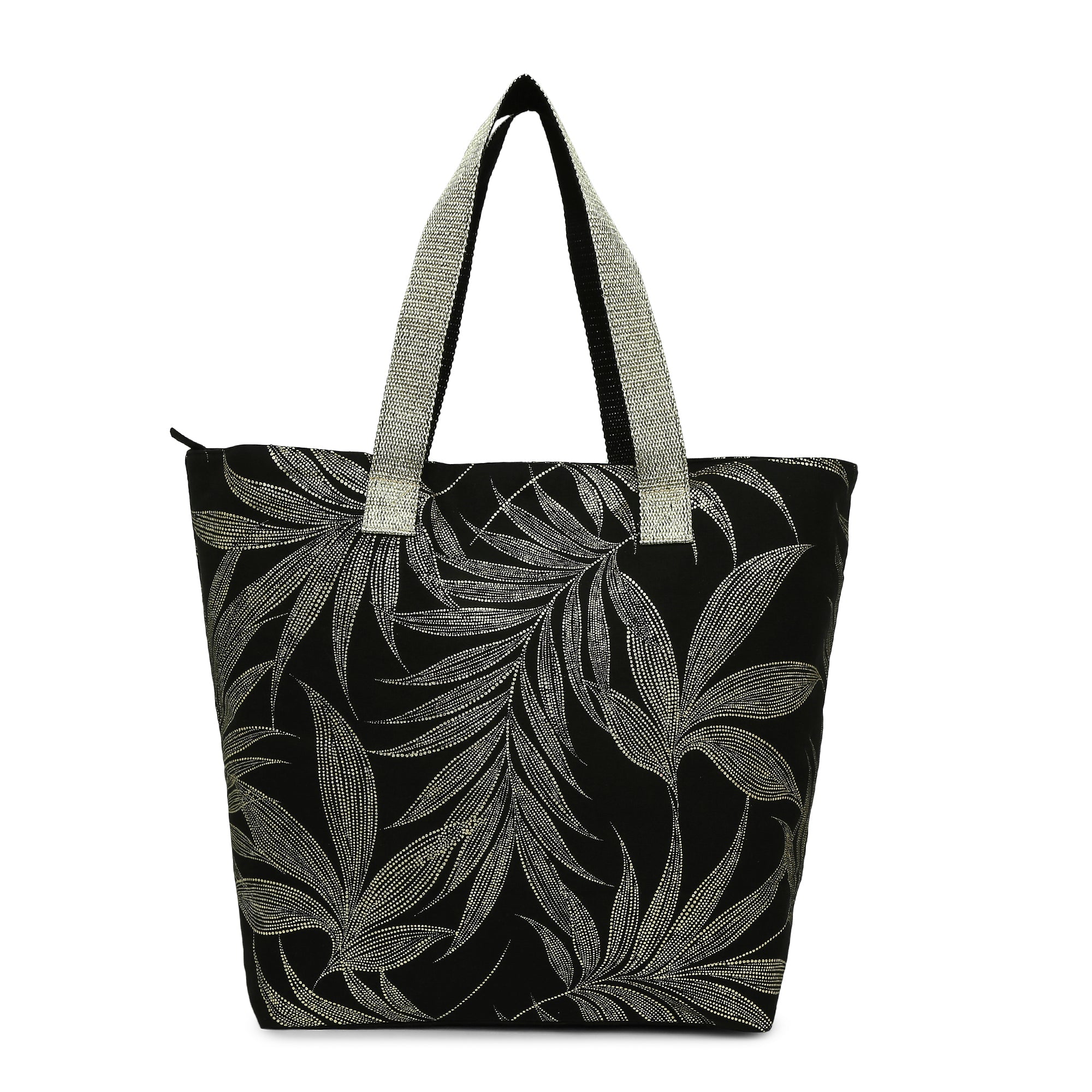 Accessorize London Women's Pure Cotton Black Leah Leaf Printed Tote Bag