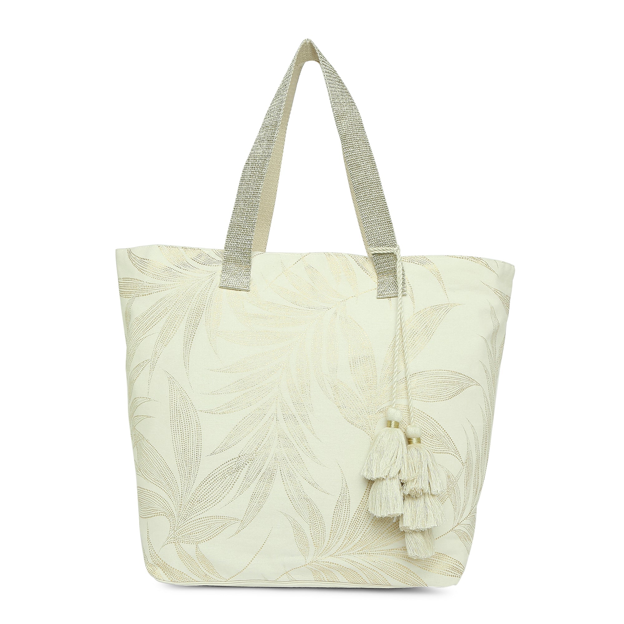 Accessorize London Women's Pure Cotton Cream Leah Leaf Printed Tote Bag