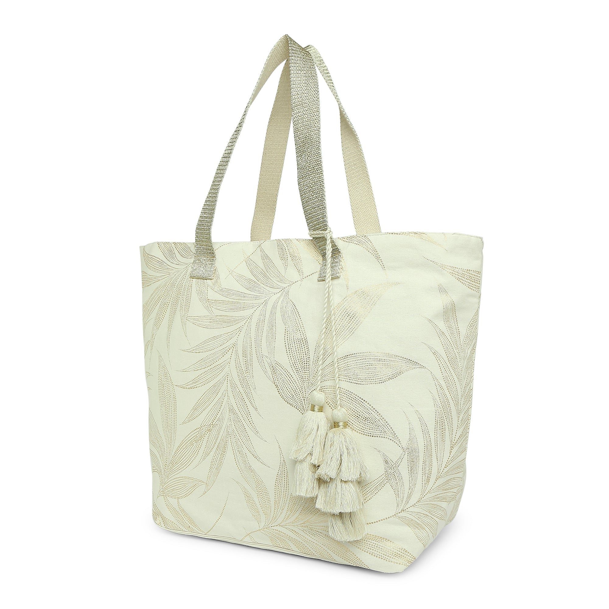 Accessorize London Women's Pure Cotton Cream Leah Leaf Printed Tote Bag